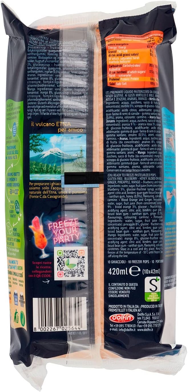 Dolfin Sensofreddo Ghiaccioli al gusto di Frutta: Ananas, Mango, Arancia Rossa e Mirtillo 420ml