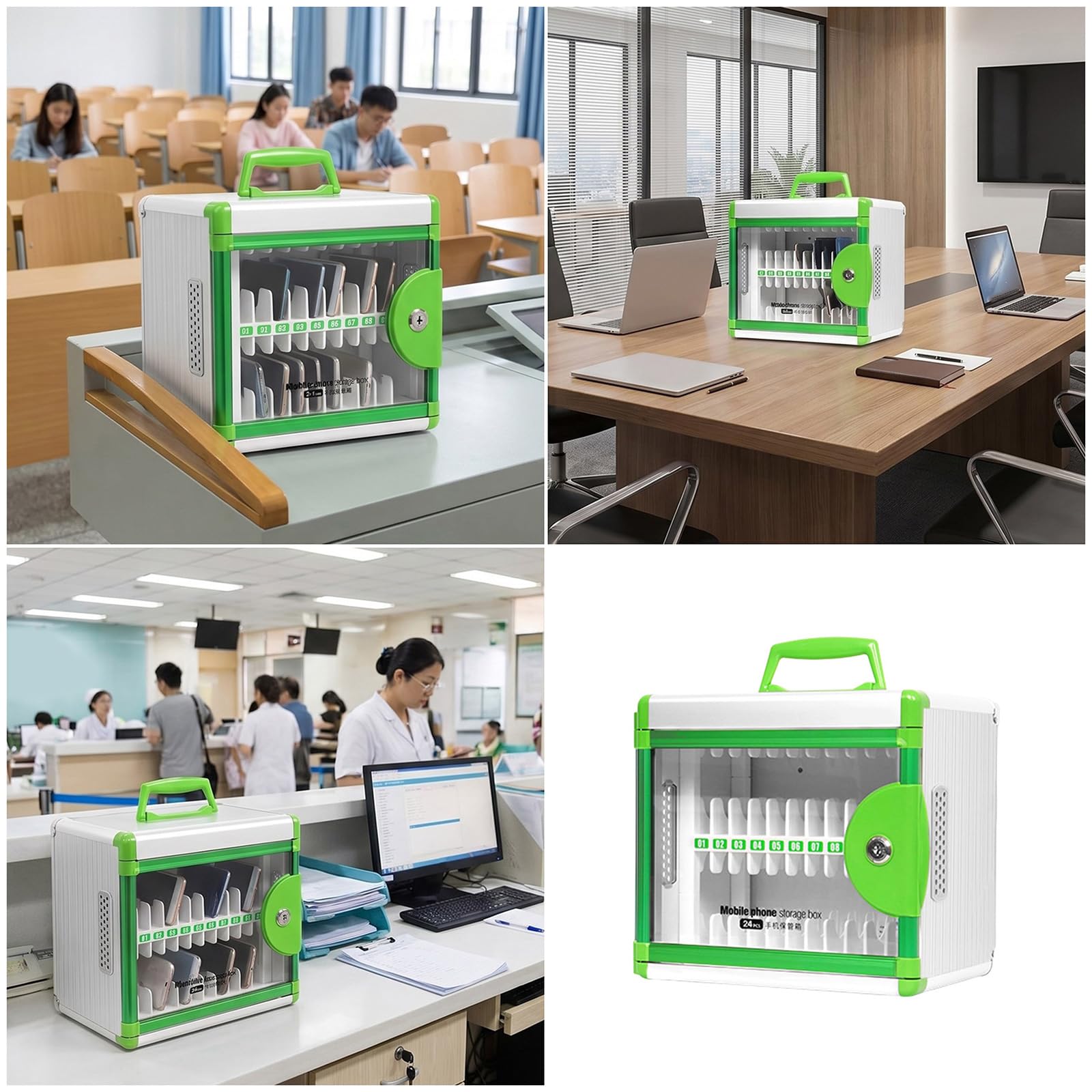 Caja de seguridad de aluminio con 24 bolsillos para teléfono con llaves para la gestión de dispositivos en áreas compartidas, estructura de almacenamiento de dispositivos para estudiantes
