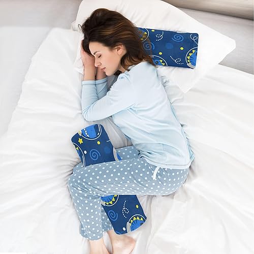 Miniatura 6 de JUNZAN Dino Stars - Almohada con patrón azul para piernas, cuello firme, protector de almohada redonda para cama para soporte lumbar, almohada