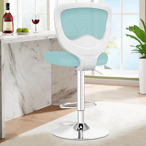 Taburetes de bar de altura ajustable con respaldo de malla, taburete giratorio moderno para isla de cocina, silla alta tapizada sin brazos, taburete