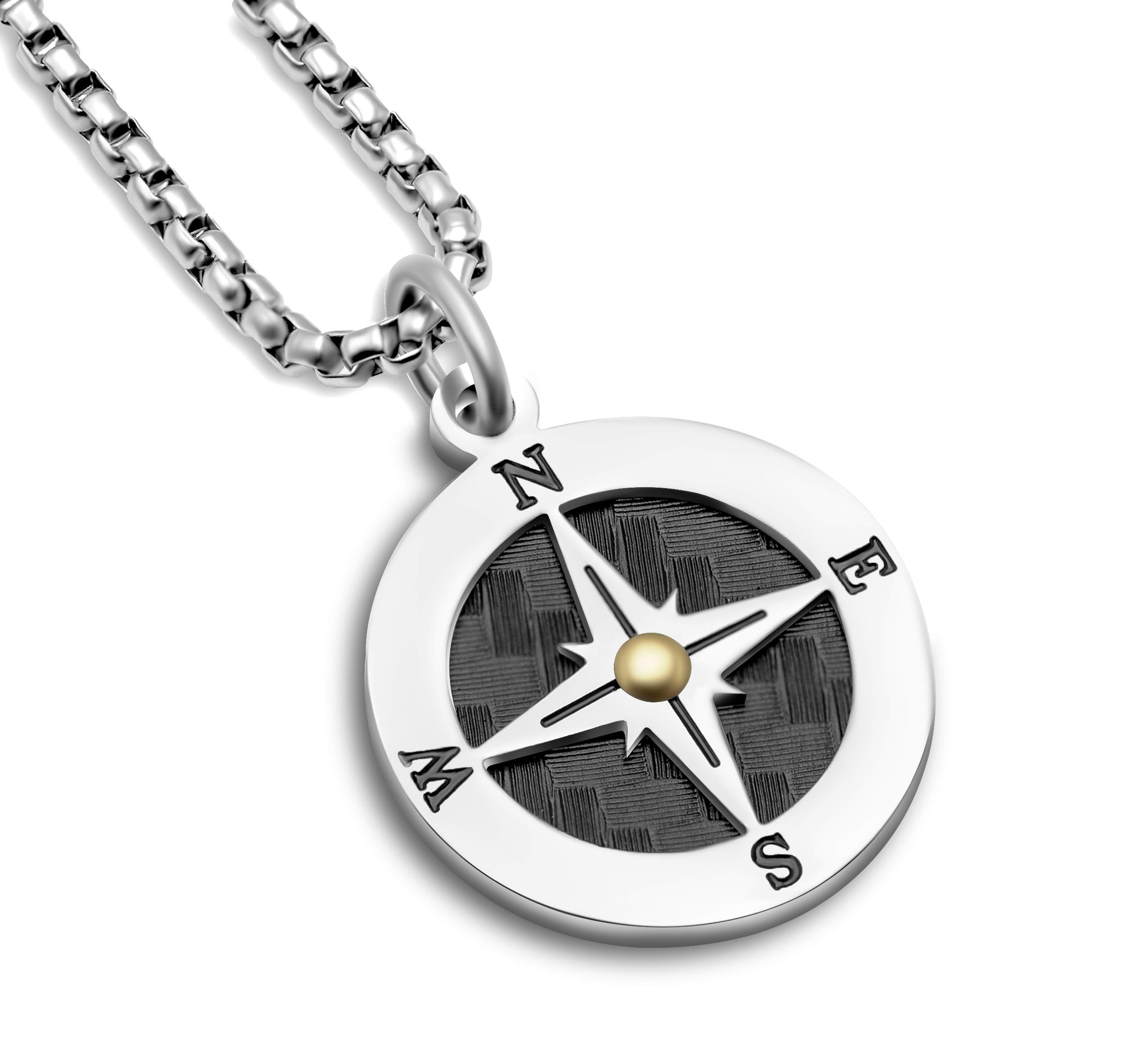 SAGA GIOIELLI Collar de hombre de rosa de los vientos acero punto dorado