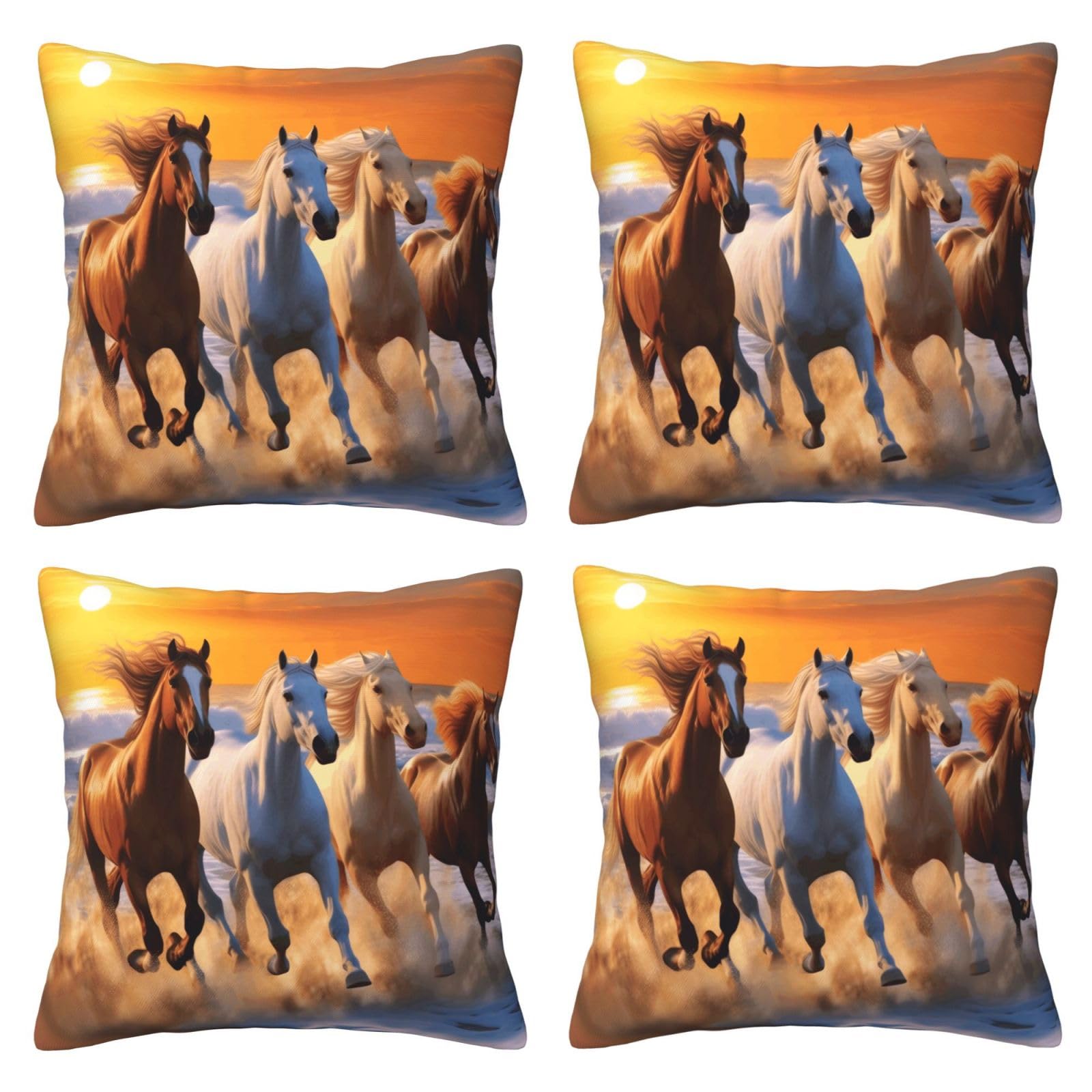Lot de 4 housses de coussin chevaux 3D carrées pour canapé et lit