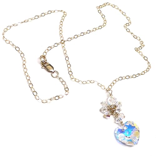 Miniatura 4 de 14x14mm Crystal Heart Cluster Drop Clear AB Chain Necklace Silver or Gold-Filled