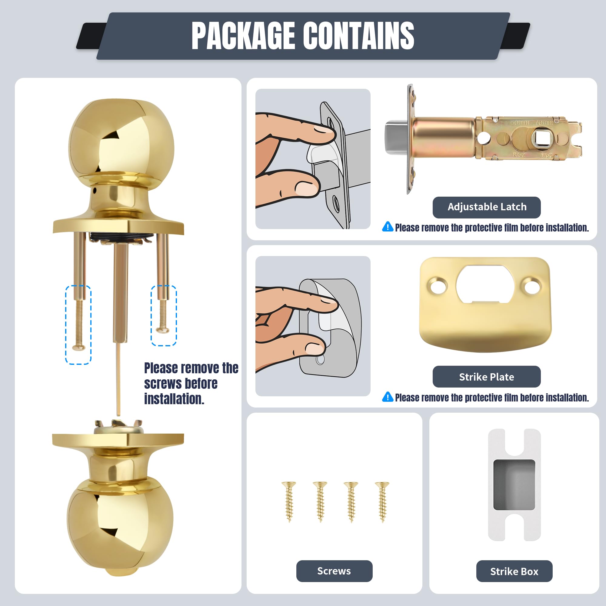 Moquin Gold Privacy Door Knob - Keyless Security -7