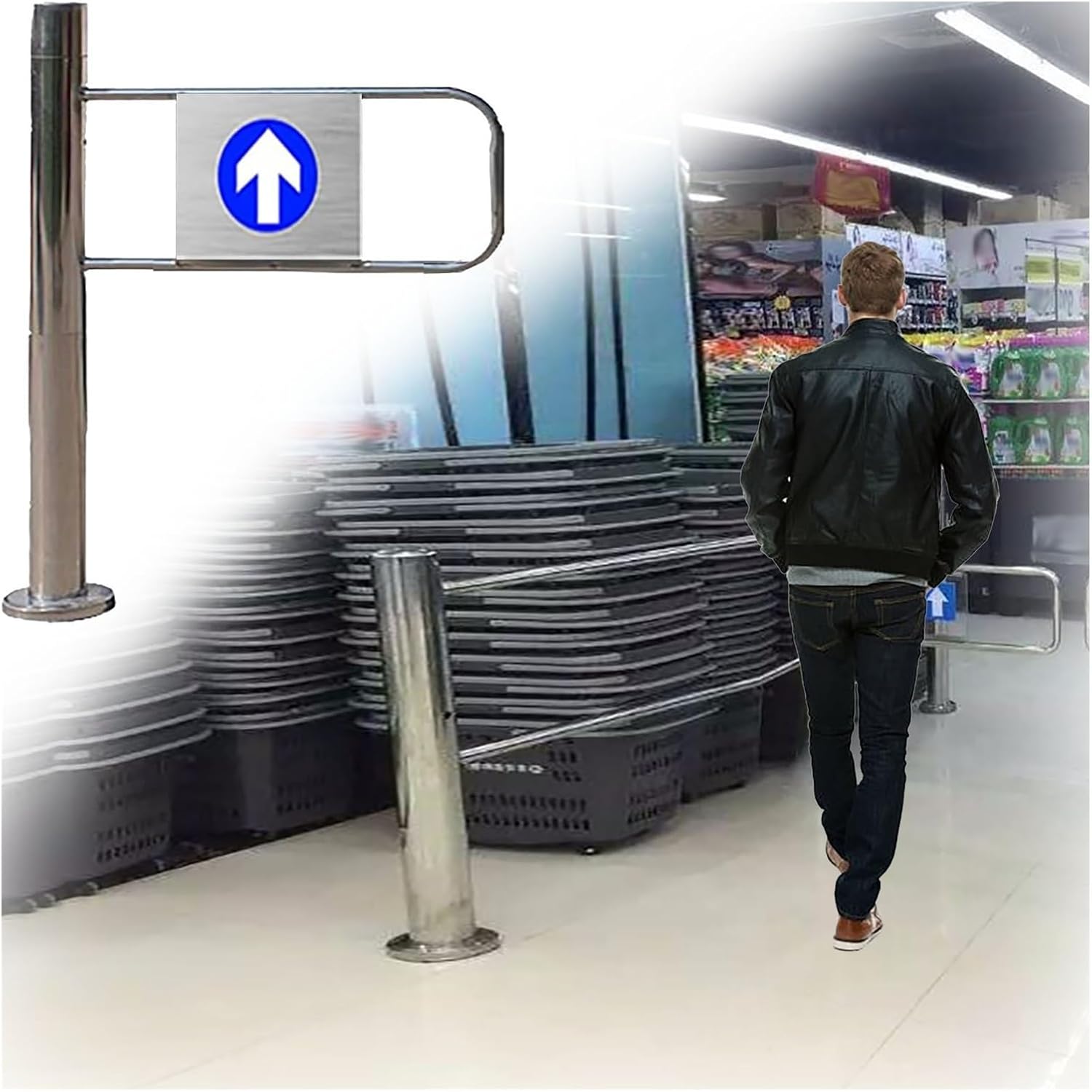 Spring-Loaded Safety Swing Gate 24"x39" | Automatic Closing One-Way Door for Hallways, Entrances, Libraries & Stores | Secure Passage Barrier - Silver Finish