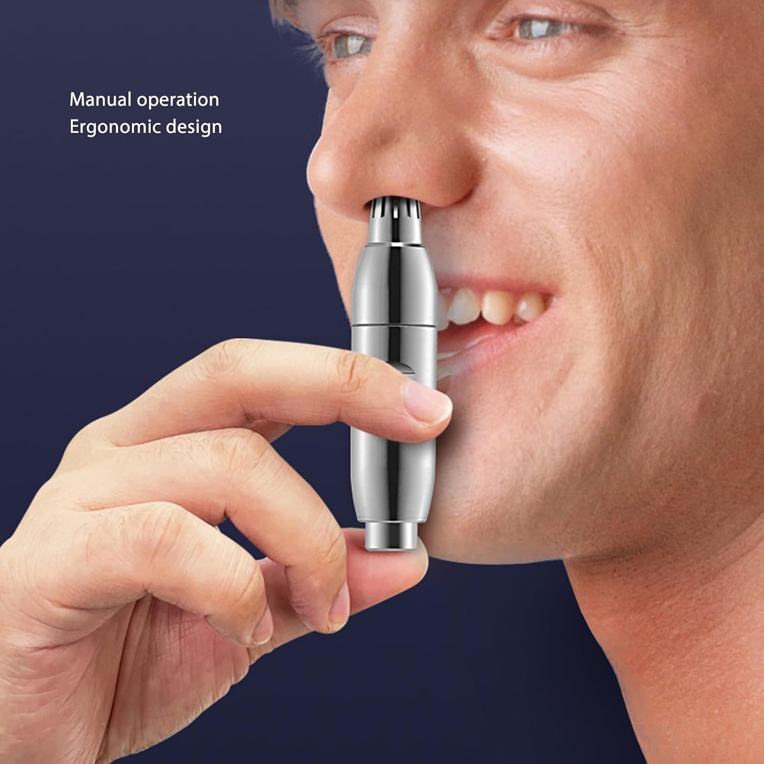 Silver Nose Hair Trimmer, Mini Manual Nose Hair Trimmer for Man, Gentle Nose Ear Hair Removal Tool for Home Office and Travel Use