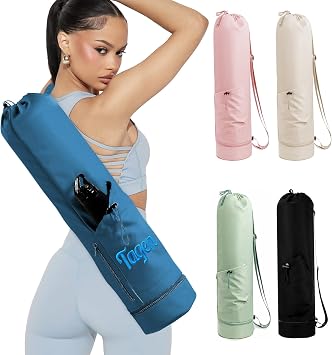 Personalized Yoga Mat Bag with Custom Embroidery Name - Extra Large 30L Waterproof Fitness Carrier w/Adjustable Strap, Wet/Dry Pockets, Phone Holder & Water Bottle Pocket for Women & Men