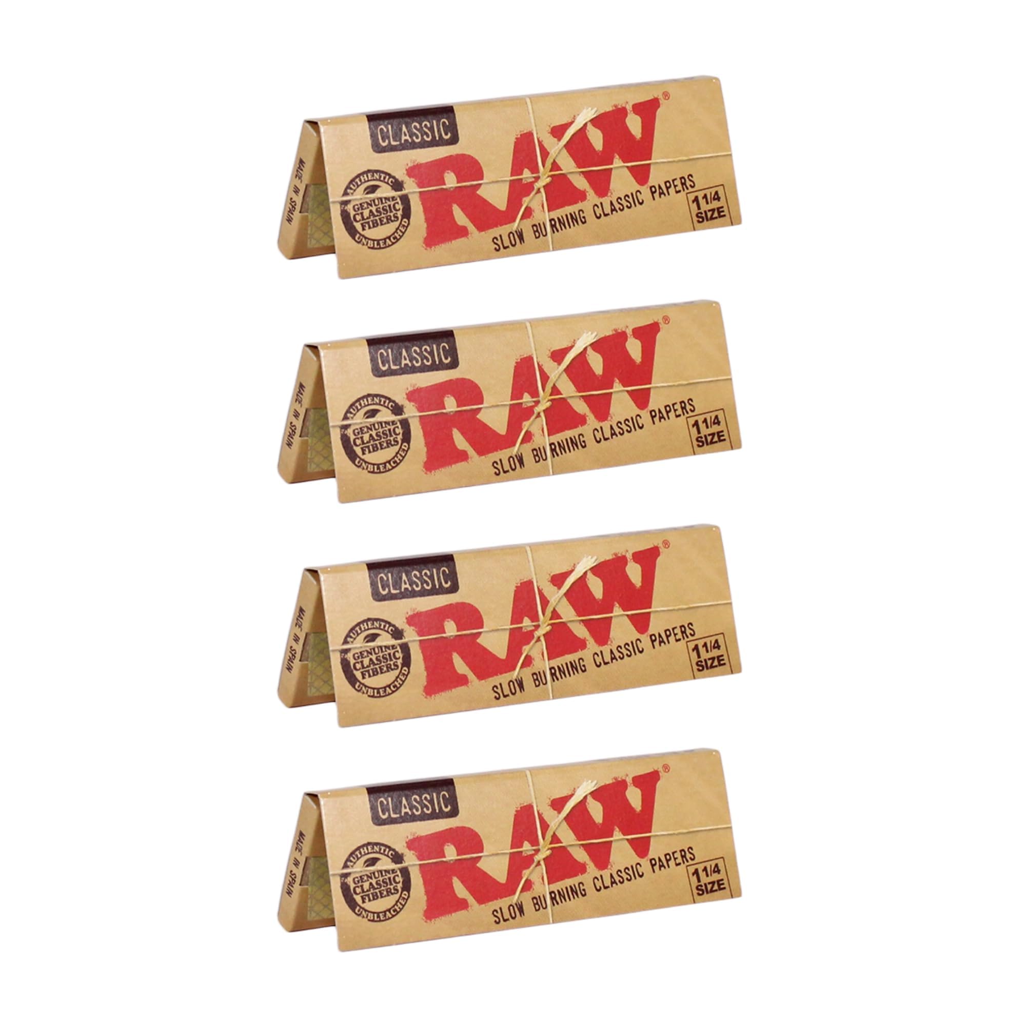 Raw Unrefined Classic 1.25 1 1/4 Size Cigarette Rolling Papers, 50 Count (Pack of 4)