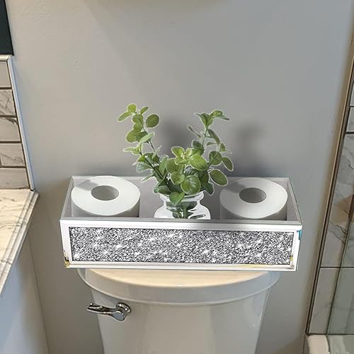 Miniatura 2 de Wocred Bathroom Basket Toilet Tank,Crushed Diamond Mirrored Bathroom Tray Wall-Mounted,Silver Storage Organizer fits Dresser Bedroom,Bathroom,Coffee
