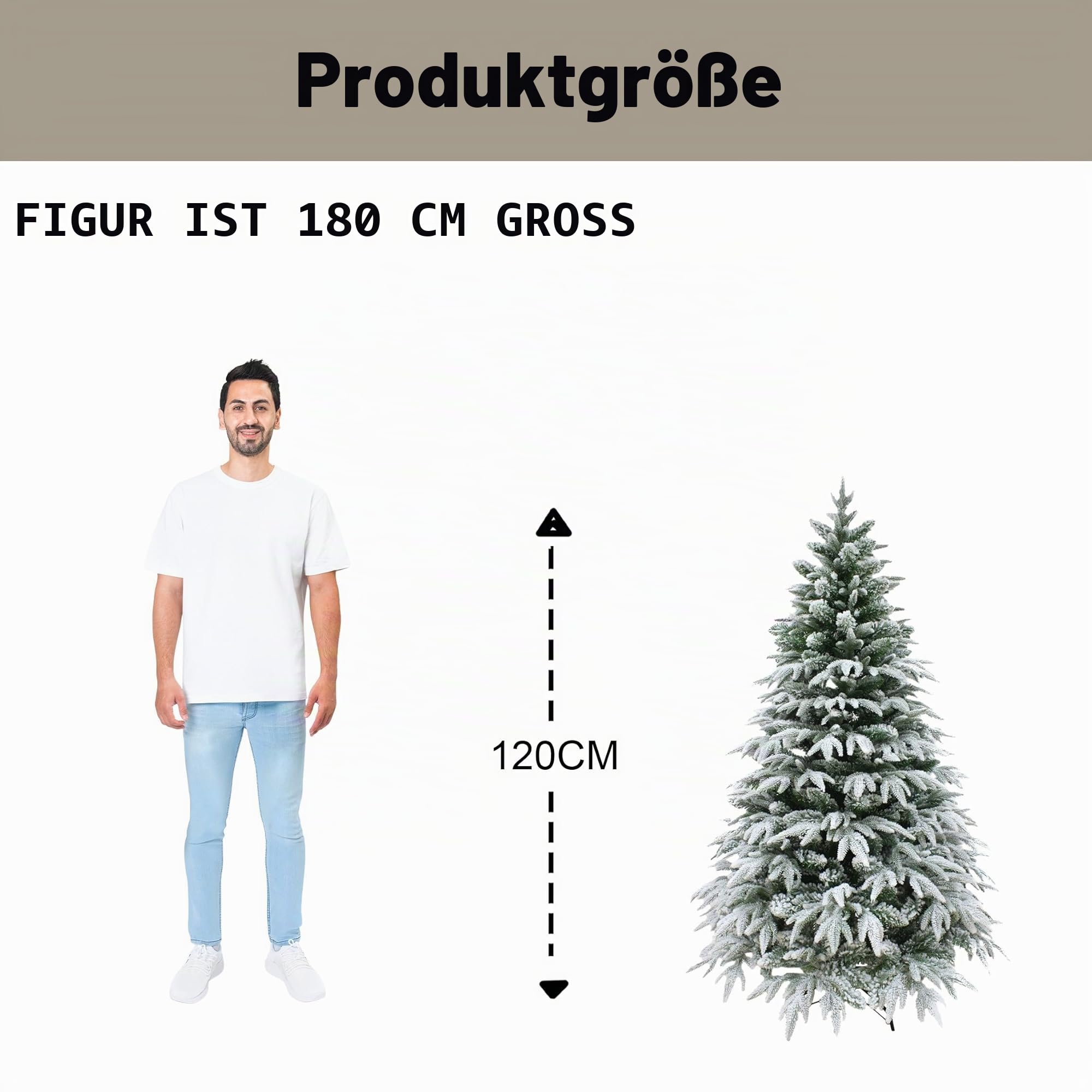 4ft/1.2m Künstlicher Weihnachtsbaum Lappland Tanne - Schnee beflockt Grün 332 PE/PVC Zweigspitzen, klappbarer Metallständer für Haus Weihnachtsdekorationen