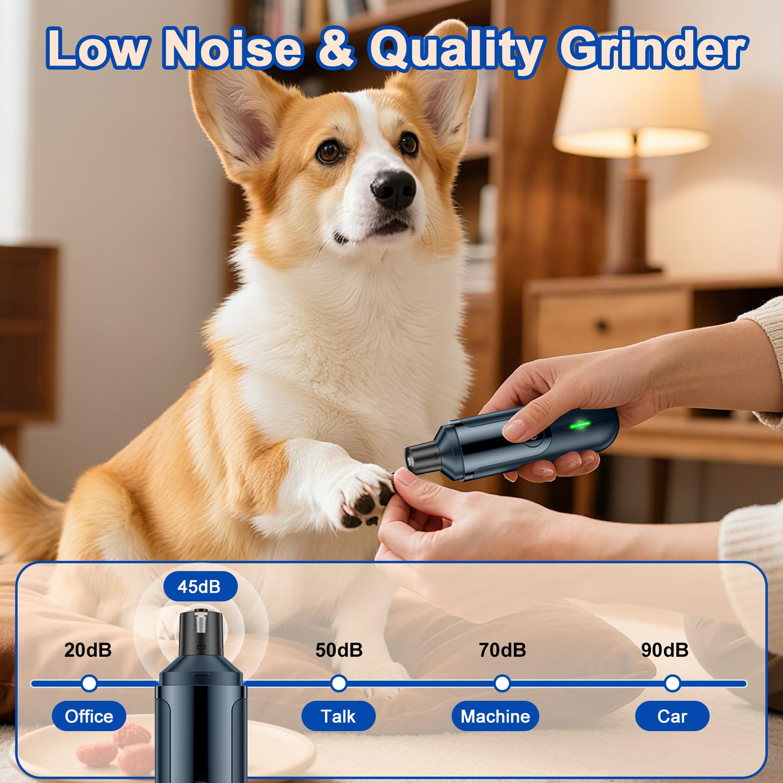 Pet Nail Grinder, Quiet and Low-Vibration Dog Nail Trimmers for Large Dogs, Medium, Small Dogs Cats Pets, Upgrade Professional Electric Pet Paws Toenail Grooming Tool Blue - image 4
