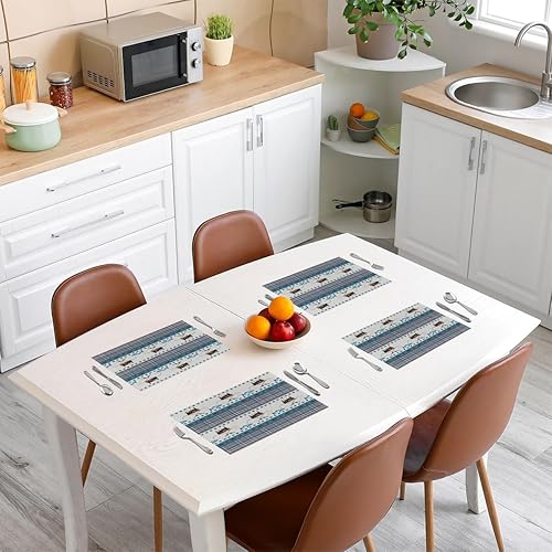 Miniatura 3 de Juego de 4 manteles individuales de tela con diseño de anzuelo de pescado, juego de 4 manteles individuales con diseño de animales marinos y búfalo