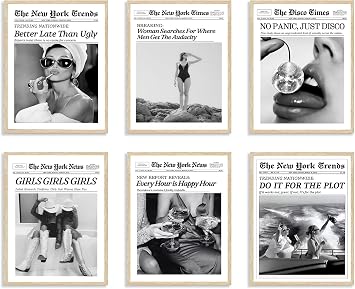 TWNSLLA Trendy Newspaper Wall Art Woman Searches For Where Men Get The Audacity Posters Prints,New York Times Wall Art Canvas,Vintage Bart Cart Decor Retro Girl Dorm Room Decor Aesthetic,11x14inchx6pcs,Unframed