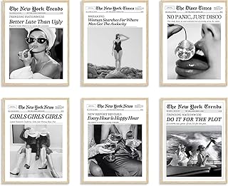 TWNSLLA Trendy Newspaper Wall Art Woman Searches For Where Men Get The Audacity Posters Prints,New York Times Wall Art Canvas,Vintage Bart Cart Decor Retro Girl Dorm Room Decor Aesthetic,8x10inchx6pcs,Unframed