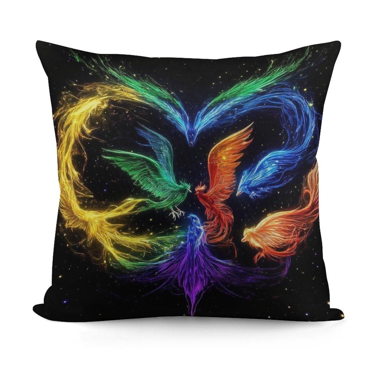 Smazdfxx Picture(622) Fashion Super Soft Colorful Fire Flame Birds Black Art Pillow Case Cover With Zipper For Bedroom Sofa Couch For All Seasons