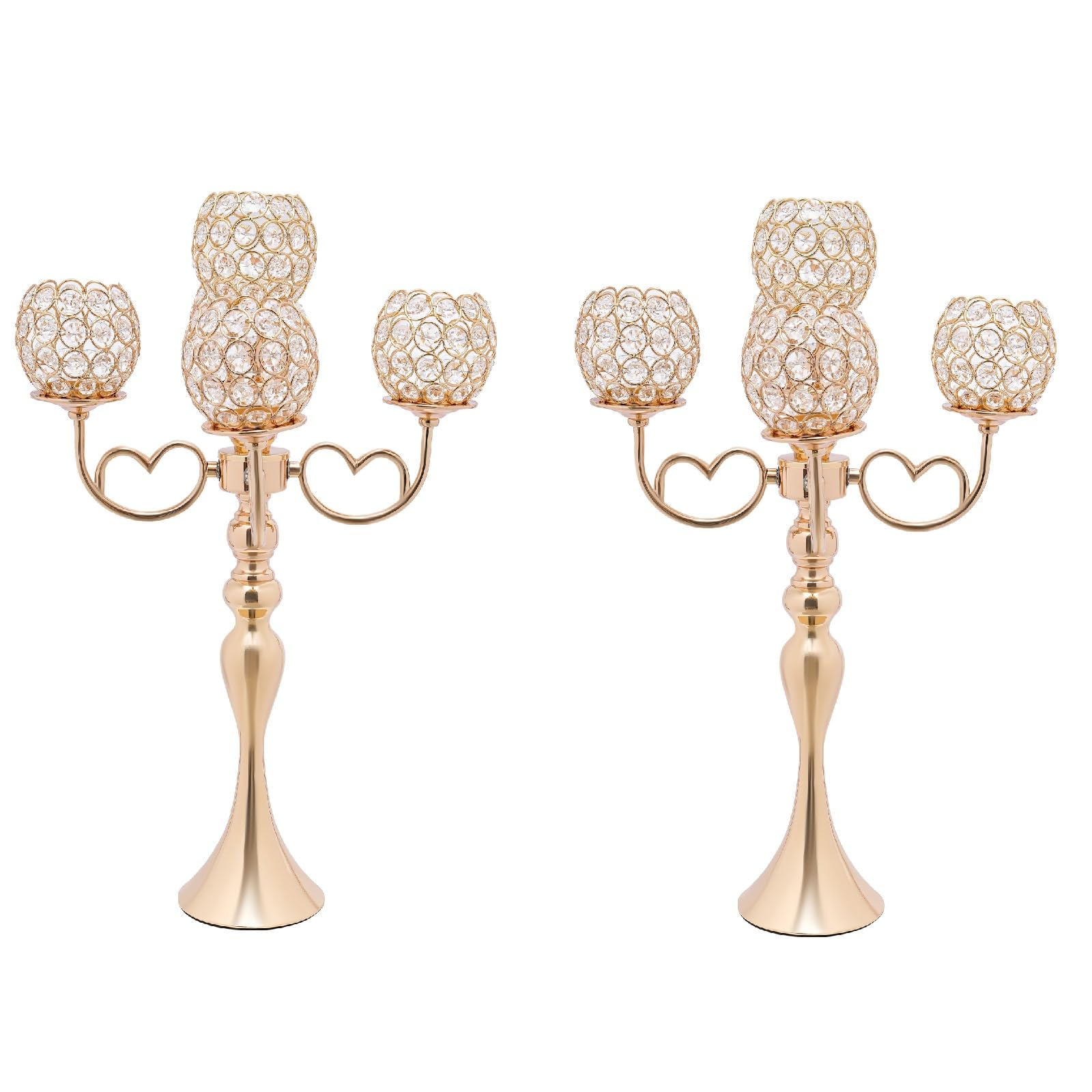 DDBESSIC 2 Pack 5 Arm Crystal Candelabra Centerpieces for Tables 21.5in Dining Table Centerpiece Candelabra Candle Holder Wedding Dinning Room Table Centerpiece for Party Home Decor (Gold)