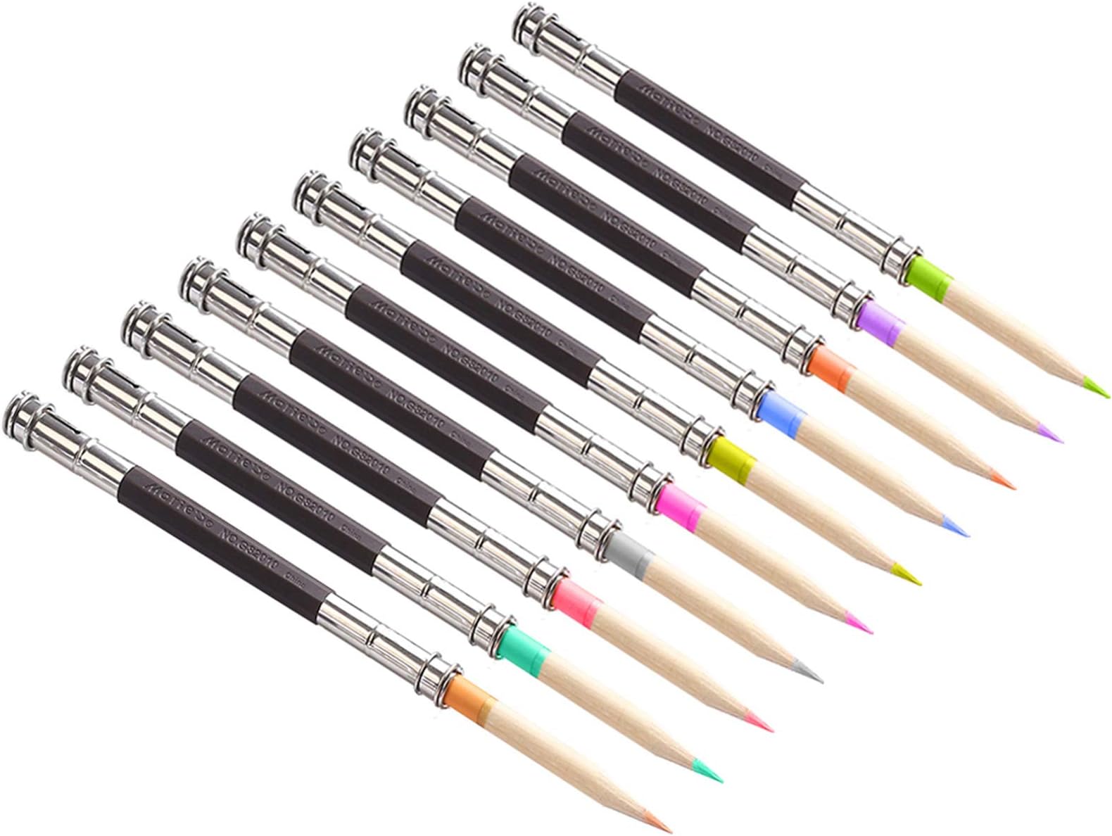 10Pcs Dual Metal Heads Pencil Extender Lengthener, AUHOKY Adjustable Handy Pencil Holder for School Office Eyeliner Makeup Sketch Art Writing Tool - Standard Size & Pencil Saver (Black)