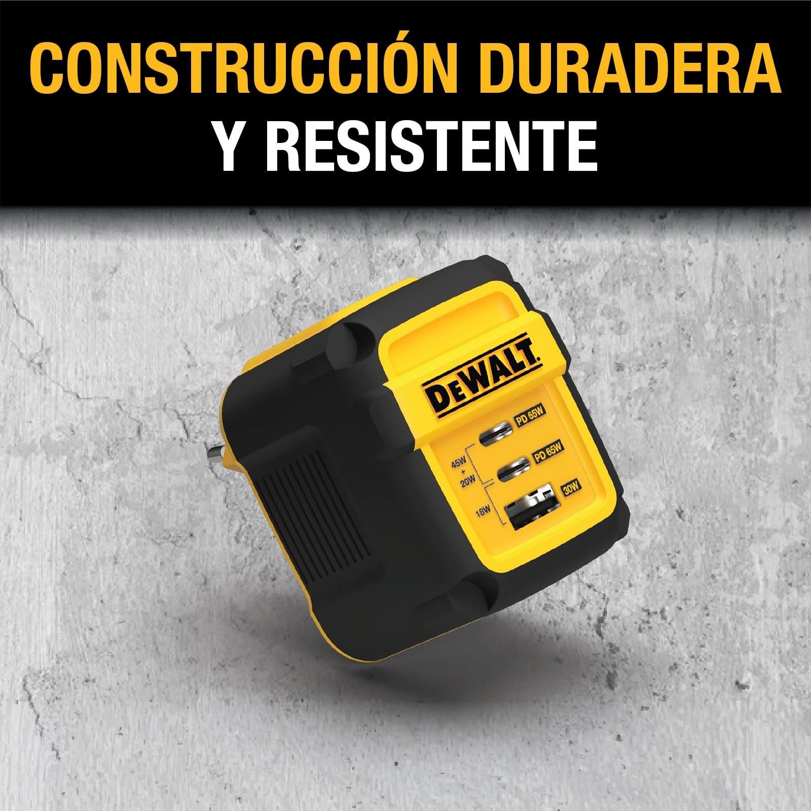 DEWALT Cargador USB-C GAN 65W con Enchufe UK, Adaptador de Corriente 3 Puertos (2 USB-C + USB-A), Carga Rápida PPS Compacto para MacBook, iPad, Galaxy, DELL XPS, iPhone 17/16/15