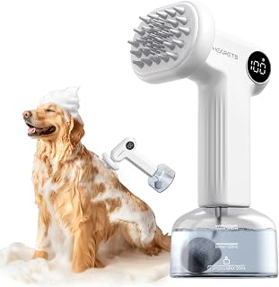 Heapets Electric Dog Shampoo Dispenser Brush - 2 Foam Modes, Rechargeable Foamer for Easy Bathing, Massaging Grooming Short & Long Hair Pets