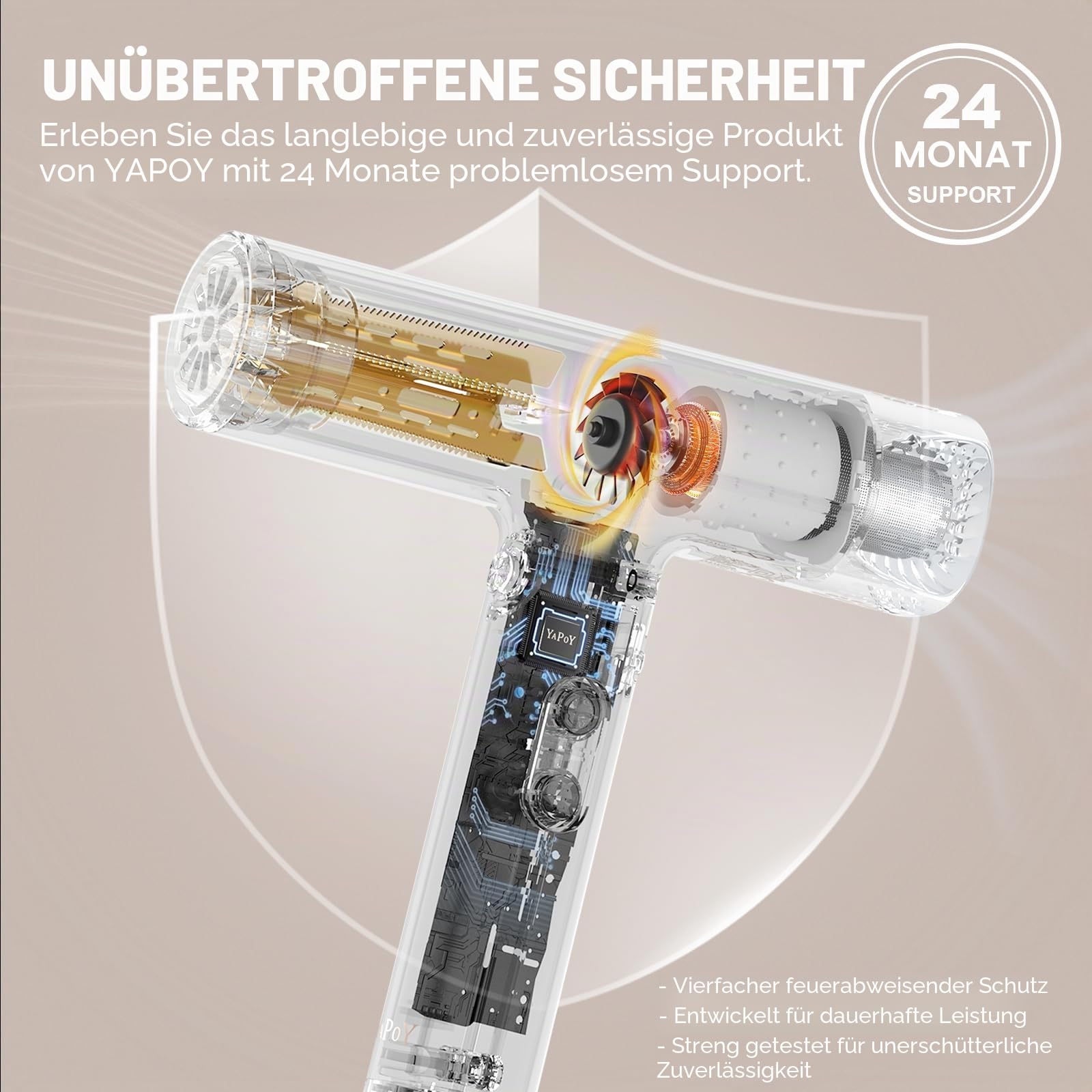 YAPOY Haartrockner Professionelles mit Diffusor Schnelltrocknendes 200 Millionen Ionen-Föhn mit 110.000 U/min Hochgeschwindigkeit Keine Hitzeschäden Intelligente Thermo-Kontrolle - Silber