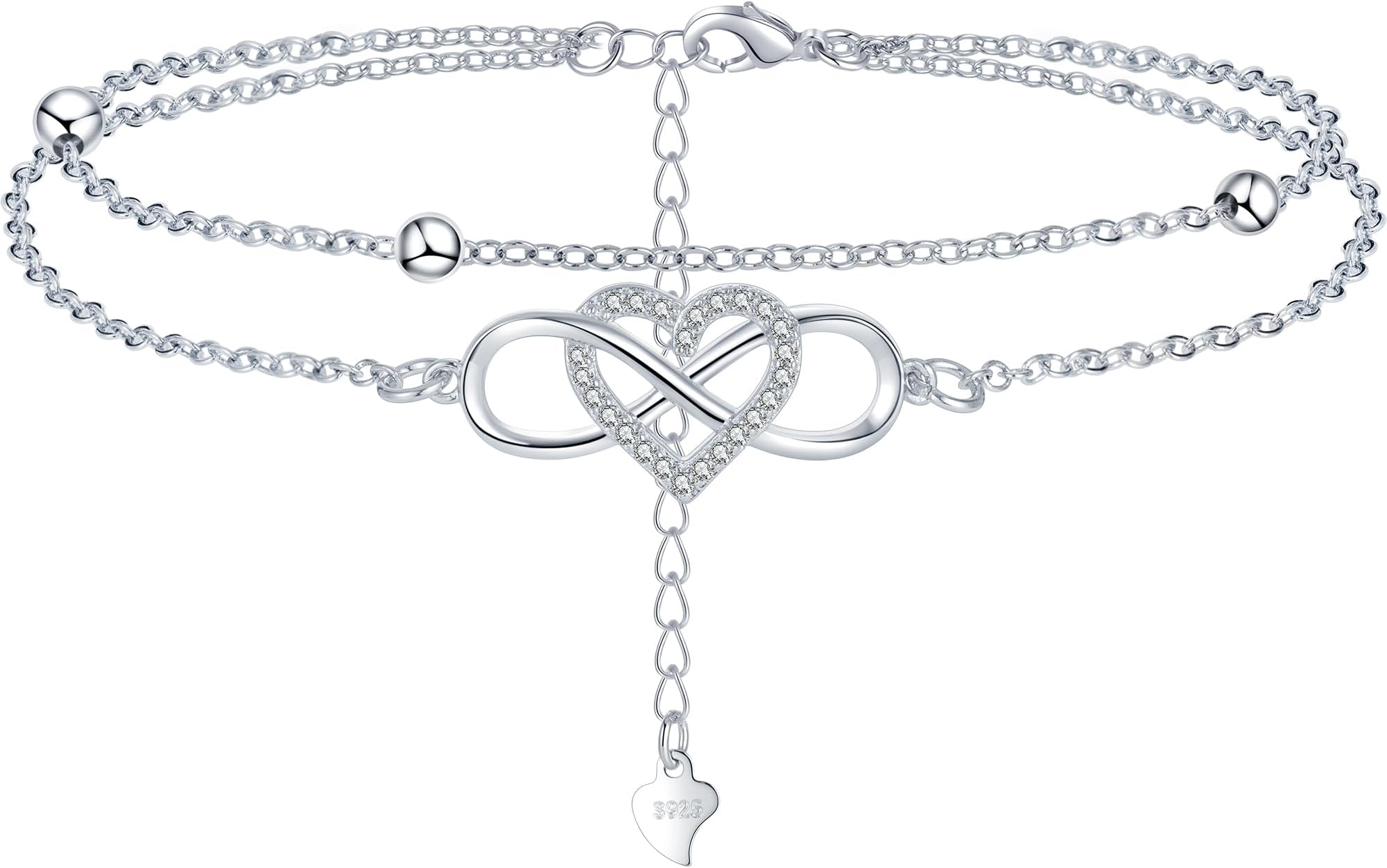 MOROTOLE Sterling Silver Bracelet Layered Silver Bracelets for Women Cubic Zirconia Adjustable Infinity Bracelets Friendship Bracelet for Ladies Gifts