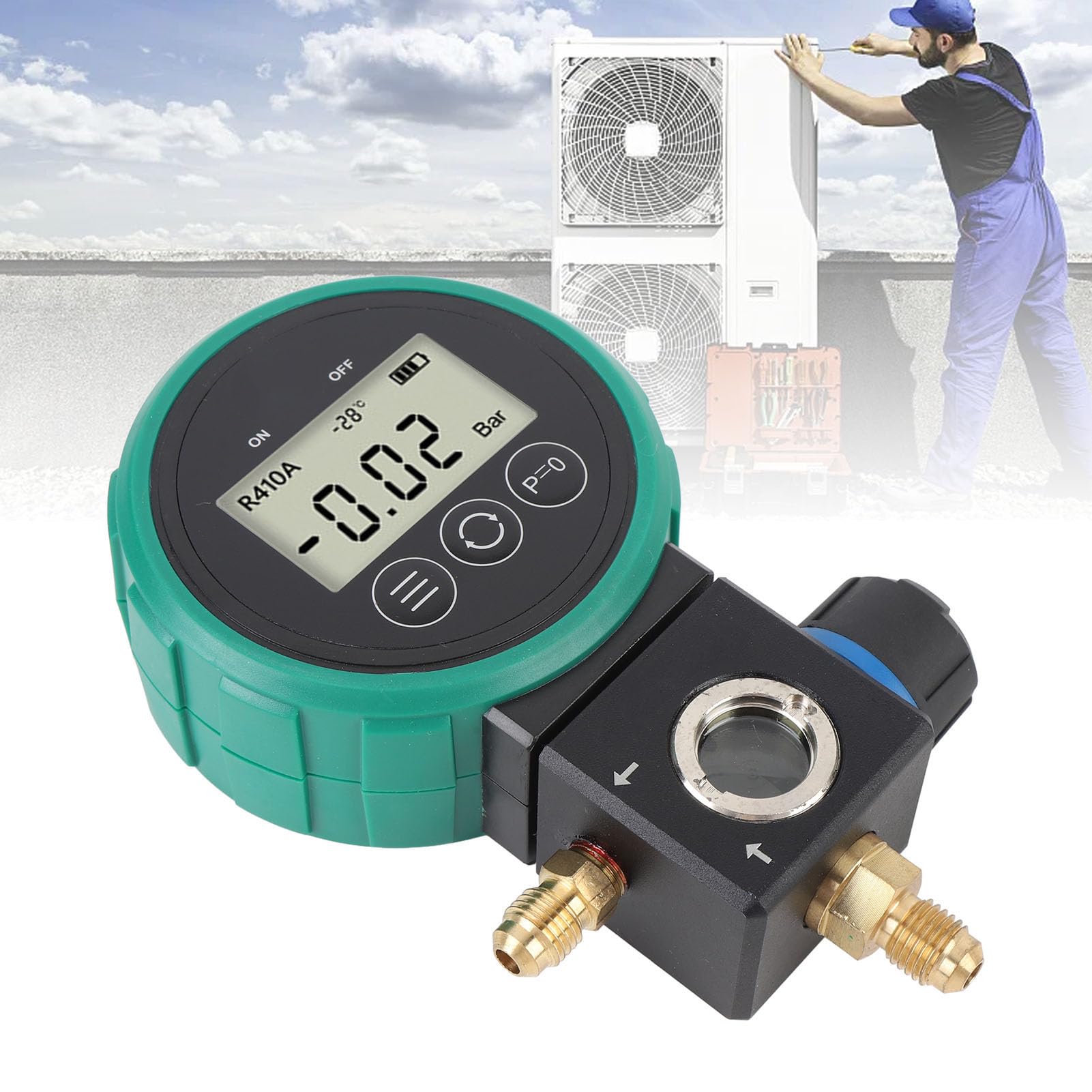 Fafeicy Juego de Manómetro Digital HVAC con Manguera y Adaptador, Medidor de Presión de Refrigerante de 0-5 MPa para Aire Acondicionado, Recarga de Vacío y Recuperación
