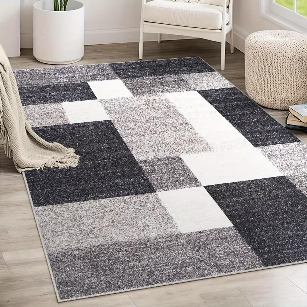 Tapis lavable en machine 180x200 cm à motif géométrique pour salon