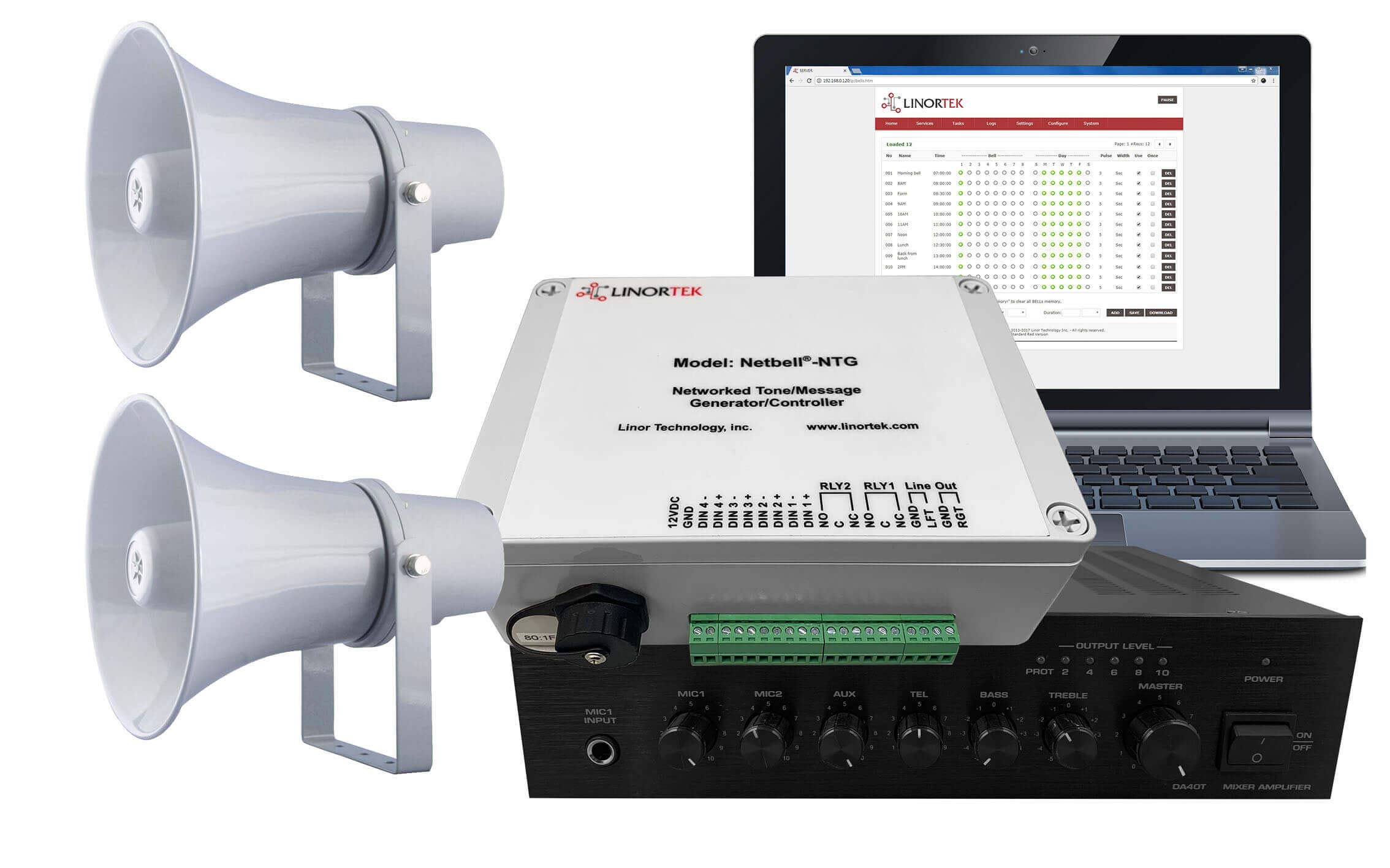 Netbell-NTG-H2 Loud Multi-Function Horn Speaker System w/Network PA System Controller Tone Generator for Factories Warehouses Break Time Alerts, Live Announcements, Emergency Notifications