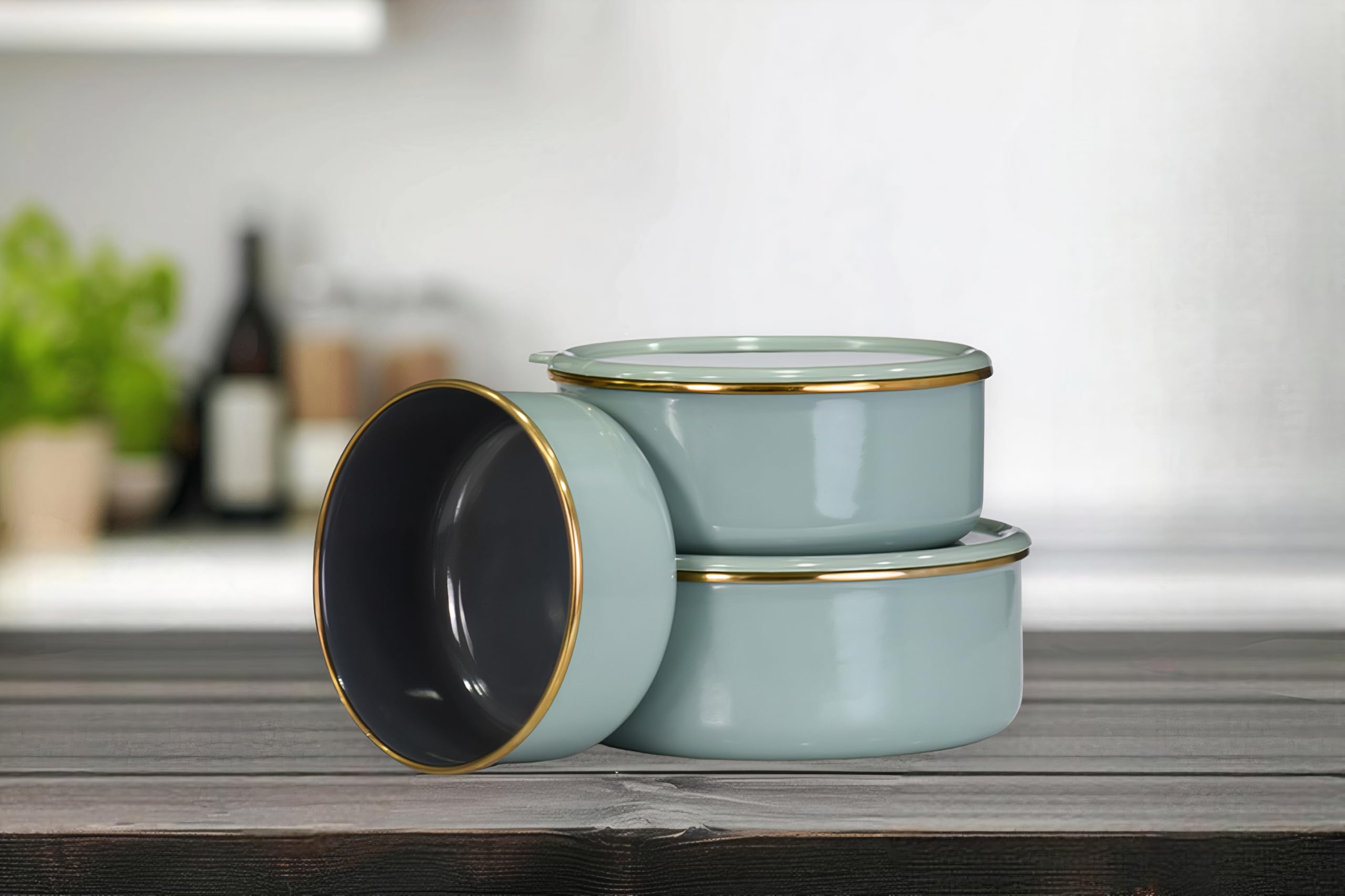 PR Home Soft Green Emaye Üçlü Saklama Seti