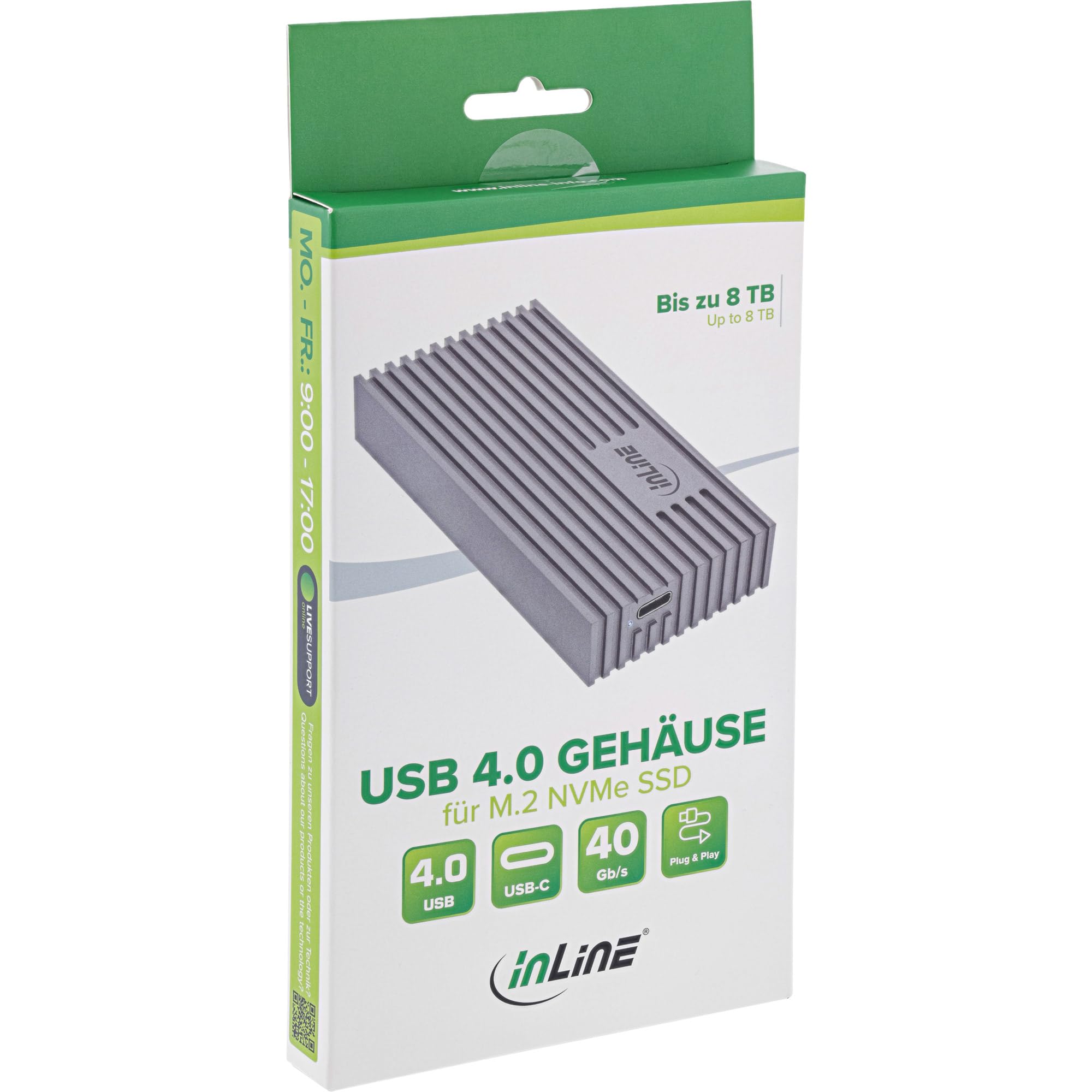 InLine Alloggiamento SSD USB4 M.2, USB-C a M.2 NVMe, in alluminio, fino a 40 Gb/s, compatibile Thunderbolt 3/4, con set di accessori, 00031J