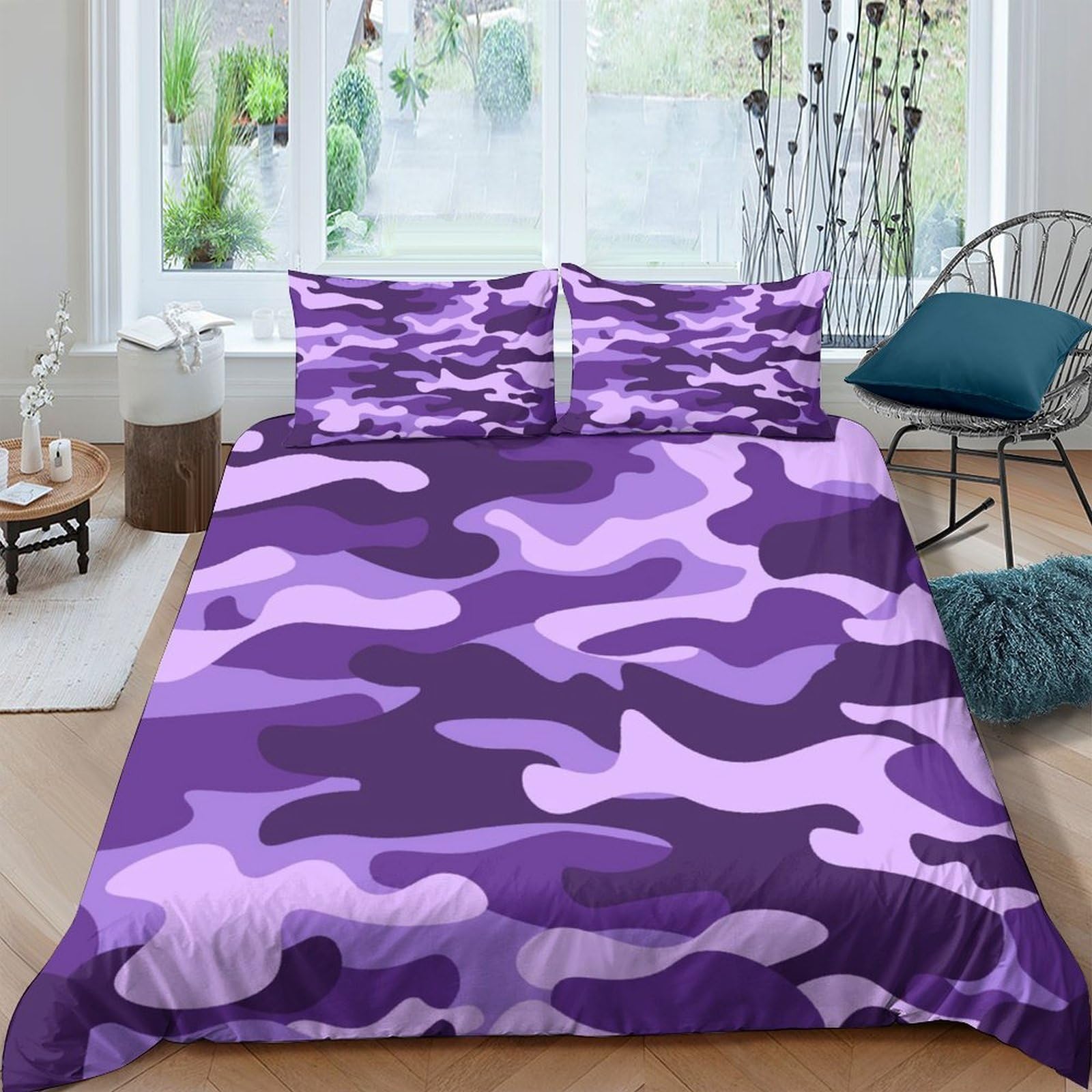 Ctjqhvkz Style-2 3D Printed Purple Camouflage Fitted Sheet Microfiber Soft Bed Cover For Bedroom Dorm Mattress Protection Decorative Single（135X200cm）