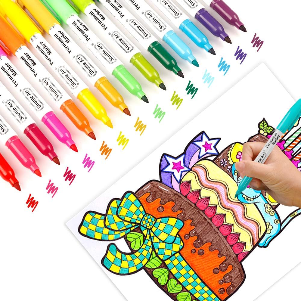 30 Colors Permanent Markers, Fine Point, Assorted Colors, Works on Plastic,Wood,Stone,Metal and Glass for Kids Adult Coloring Doodling Marking by Shuttle Art : Office Products