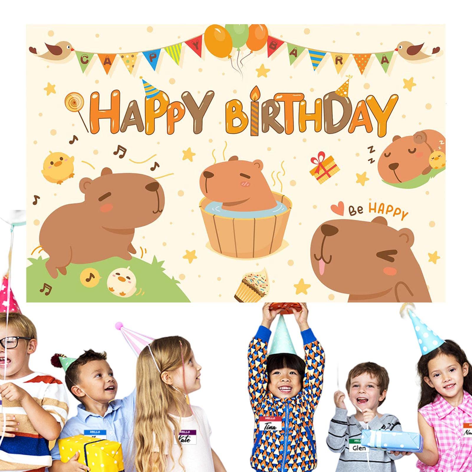 Ulapithi 180X110 Birthday Capybara Ceremony Sign, Happy Birthday Banner, Happy Birthday Decorations, Cartoon Animal Banner With Alphabet, Cartoon Animal Banner, Happy Birthday Backdrop
