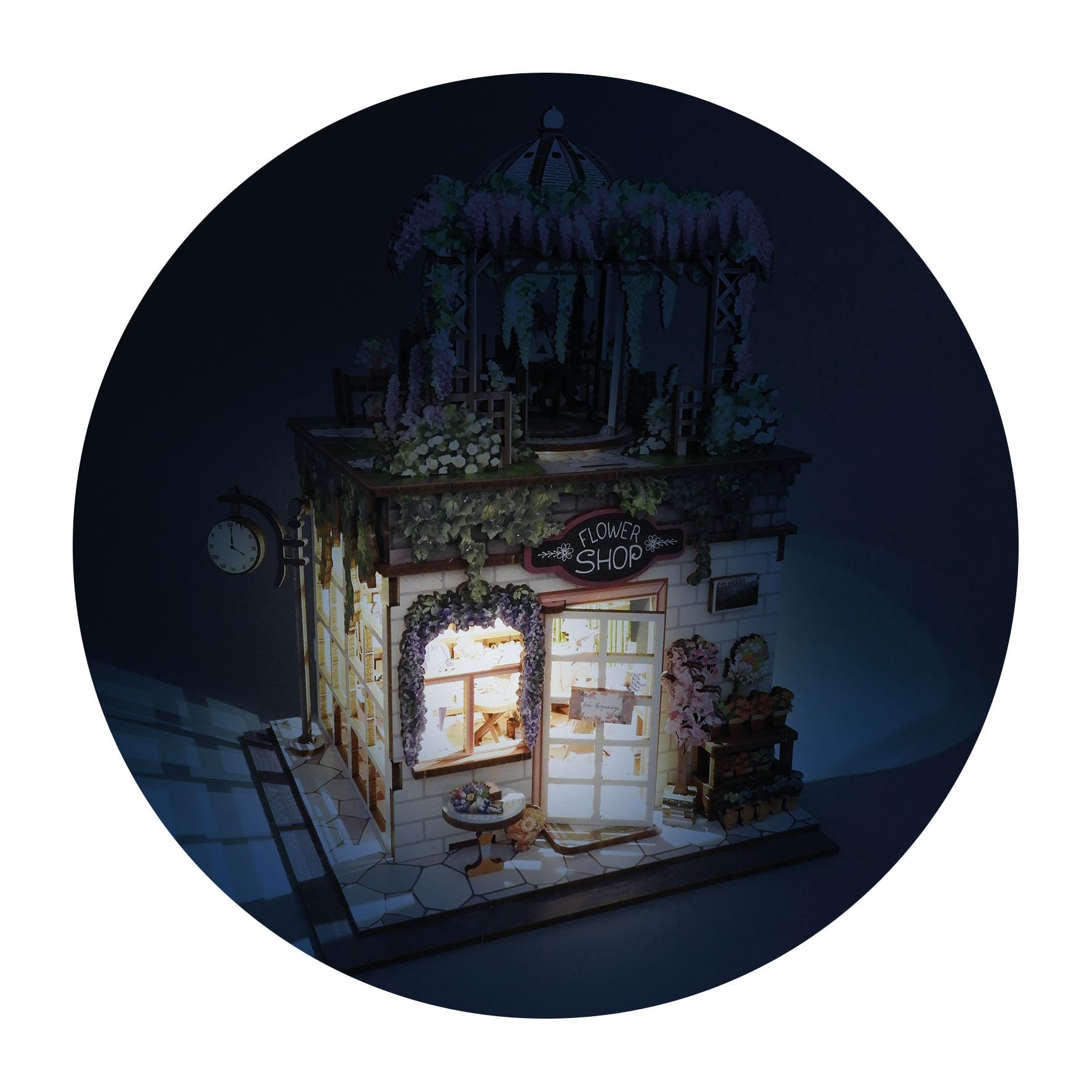 Diorama Fiorista - Modellino fioraio in miniatura in legno con LED - Diorama DIY 243 pezzi - Kit costruzione negozio di fiori - dai 10 anni - 14 x 17,1 x 21,8 cm - 68075 - BUKI France