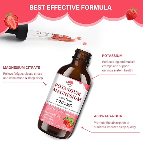 Miniatura 2 de Suplemento de citrato de magnesio y potasio, gotas líquidas de magnesio con glicinato de magnesio 1000 mg con Ashwagandha, zinc, soporte para el