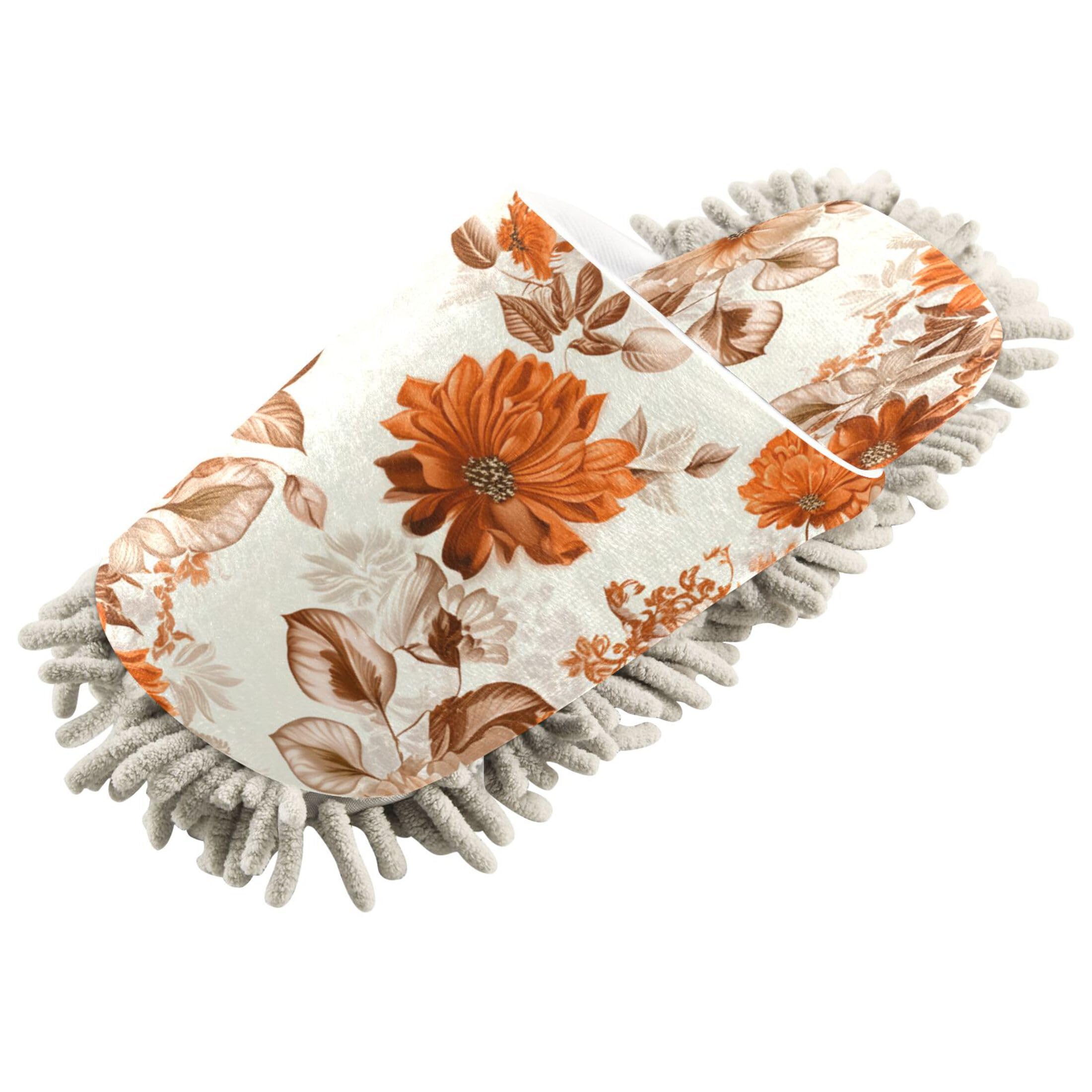 Kigai Orange Beige Flowers Mop Slippers for Floor Cleaning, Slippers for Women Men, Microfiber Floor Cleaning, M