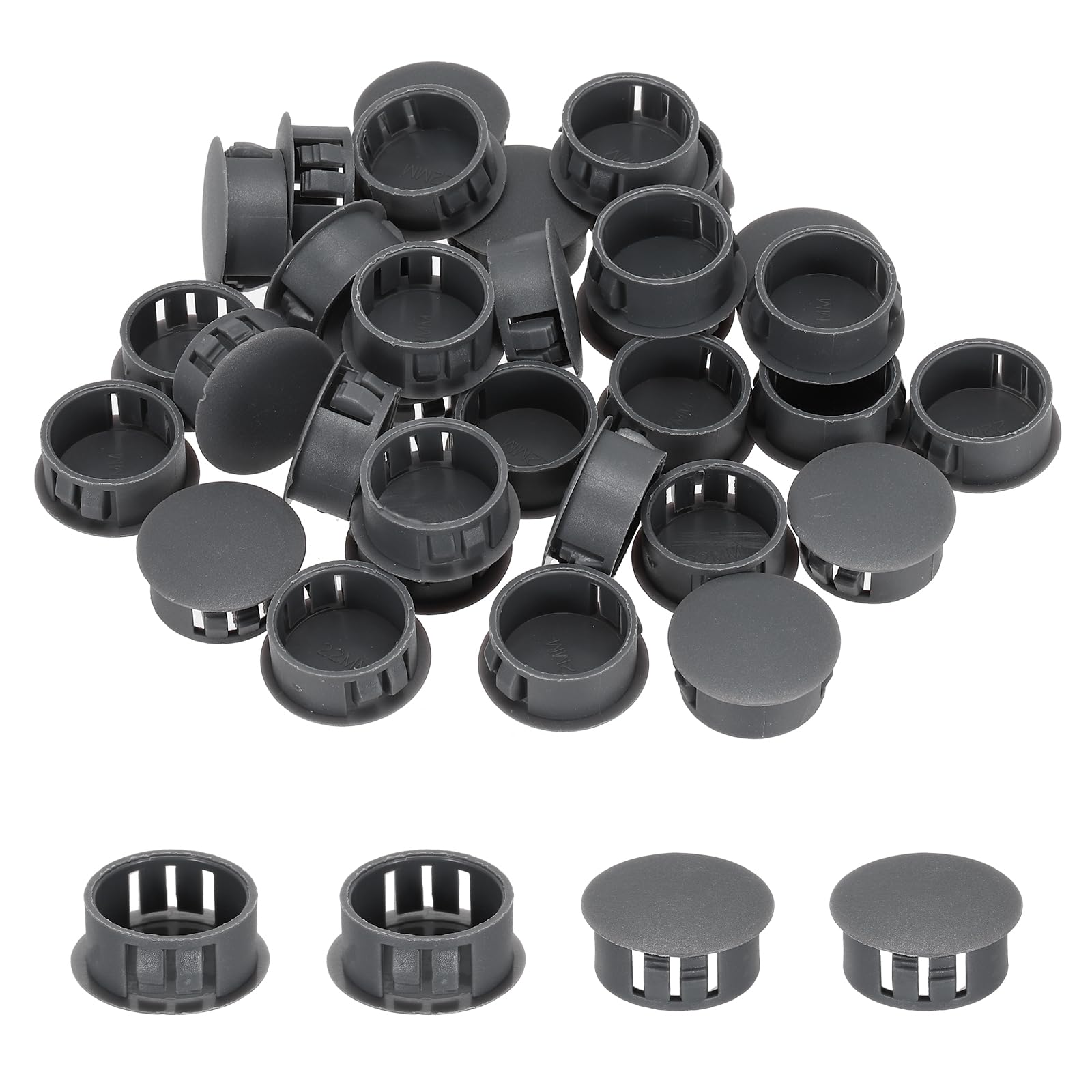 sourcing map 32PCS 22mm(7/8") Dark Gray Plastic Hole Plugs, Flush Type Panel Hole Plugs Insert End Caps for Locking Hole Tubes Furniture Cabinet โ image 1