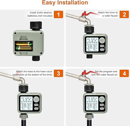 Miniatura 9 de Temporizador de rociador de agua con 5 programas de riego separados para grifo de manguera de jardín, temporizador de manguera programable con