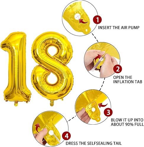 Miniatura 3 de Globo dorado con el número 18 de 40 pulgadas, globos grandes de Mylar para niños de 18 años de edad, decoración de fiesta de cumpleaños, boda,