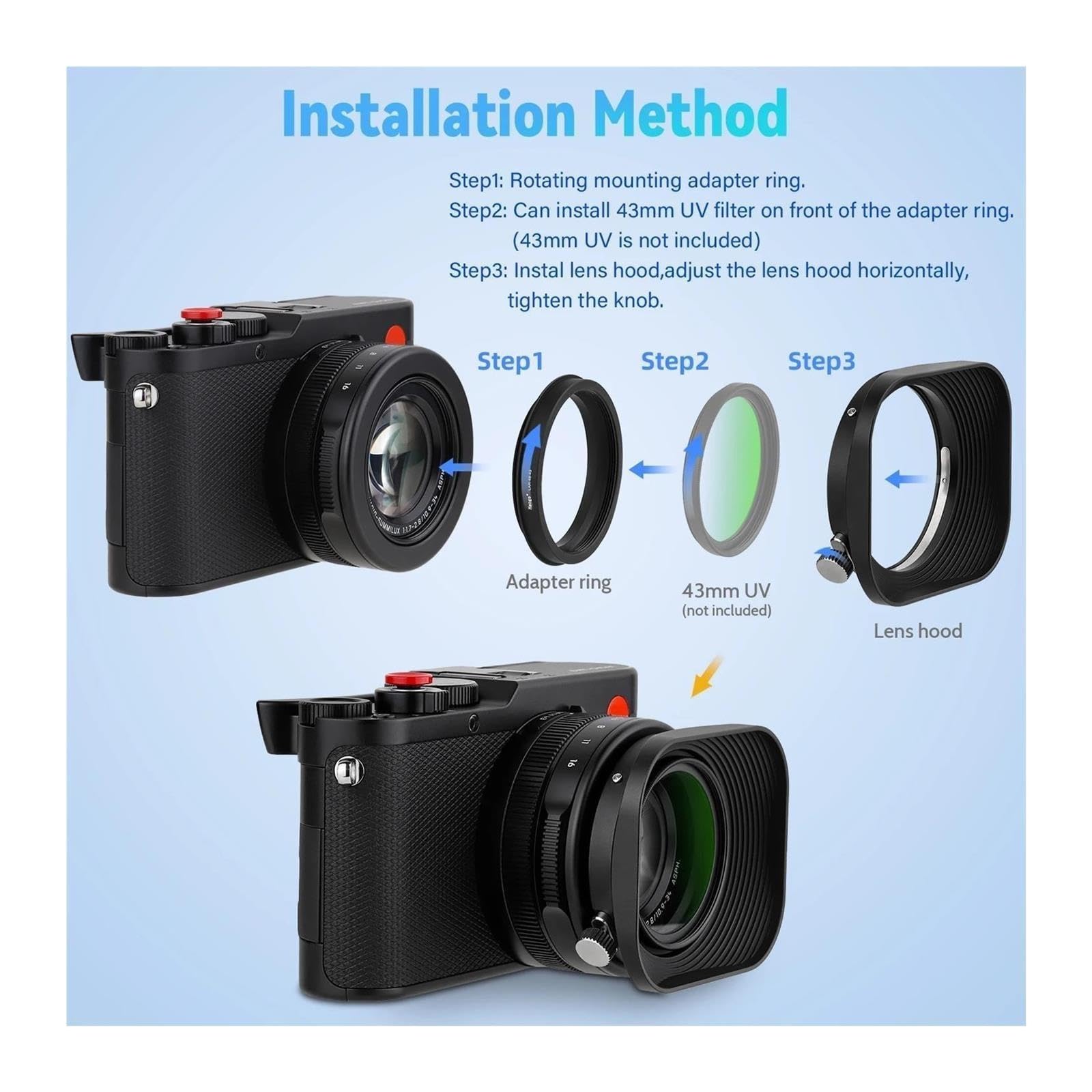 Paraluce quadrato in metallo 39/43/46 49 52 mm, for obiettivi for fotocamere Mirrorless(46mm,18pcs)