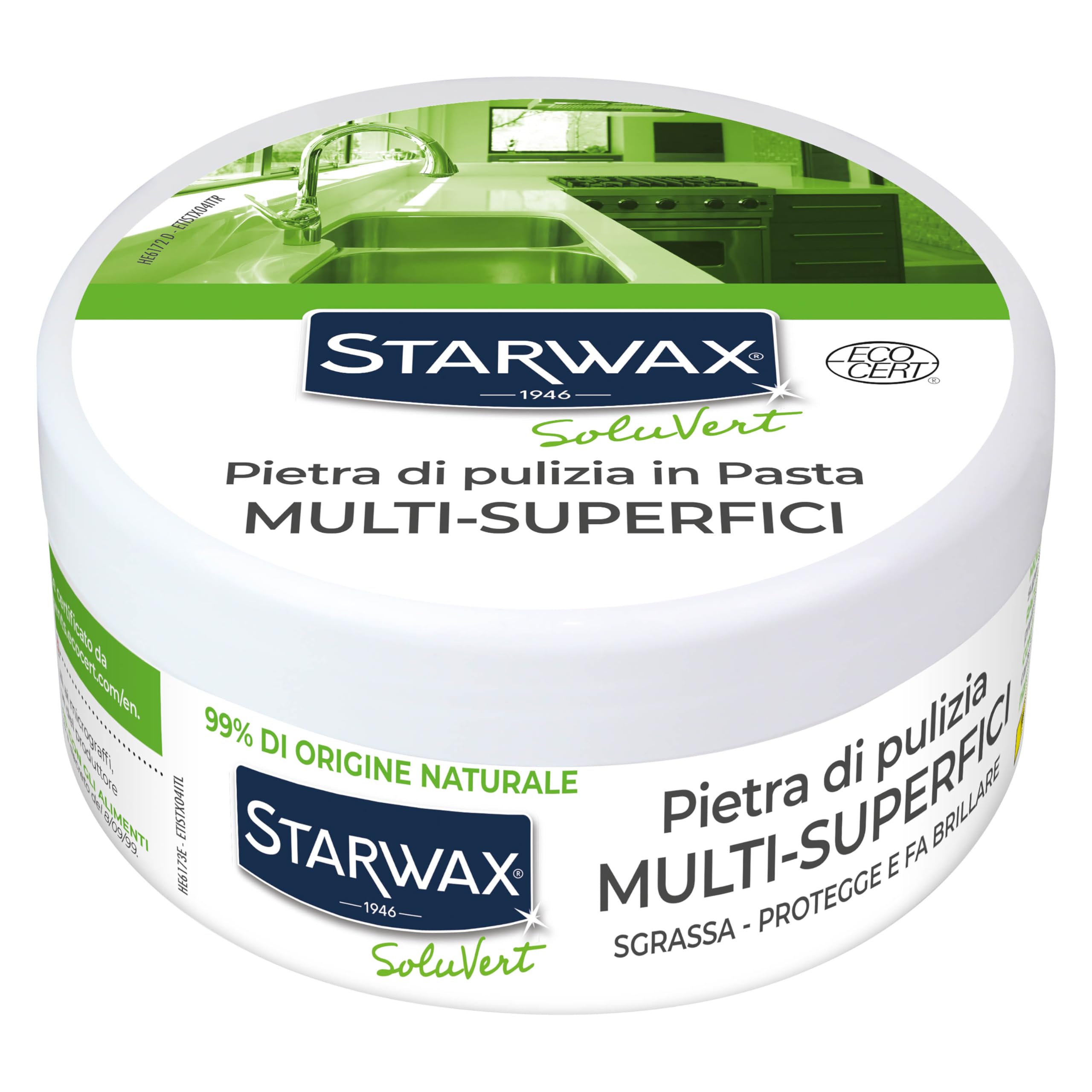 STARWAX Soluvert - Pietra bianca detergente multi superfici - Prodotto di pulizia multiuso - Profumo senza allergeni - 100% di materia attiva di origine naturale - 375 g