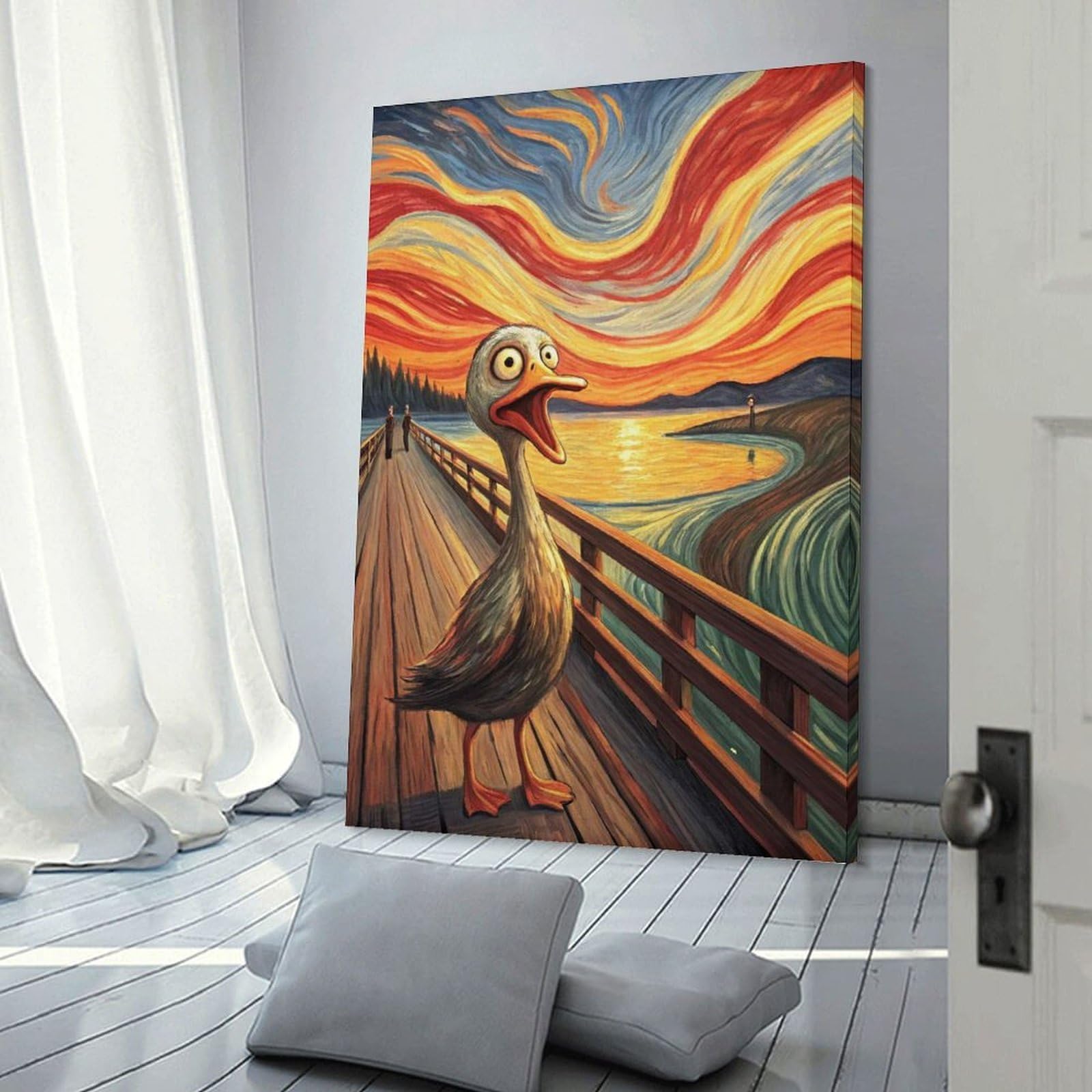 Junmoney Frame-Style-1 Screaming Duck On A Bridge Room Decor Wall Art 20X30inch(50X75cm), For Entrance Spaces, Stair Walls Or Halls, A Neat Decor Update For Hallways