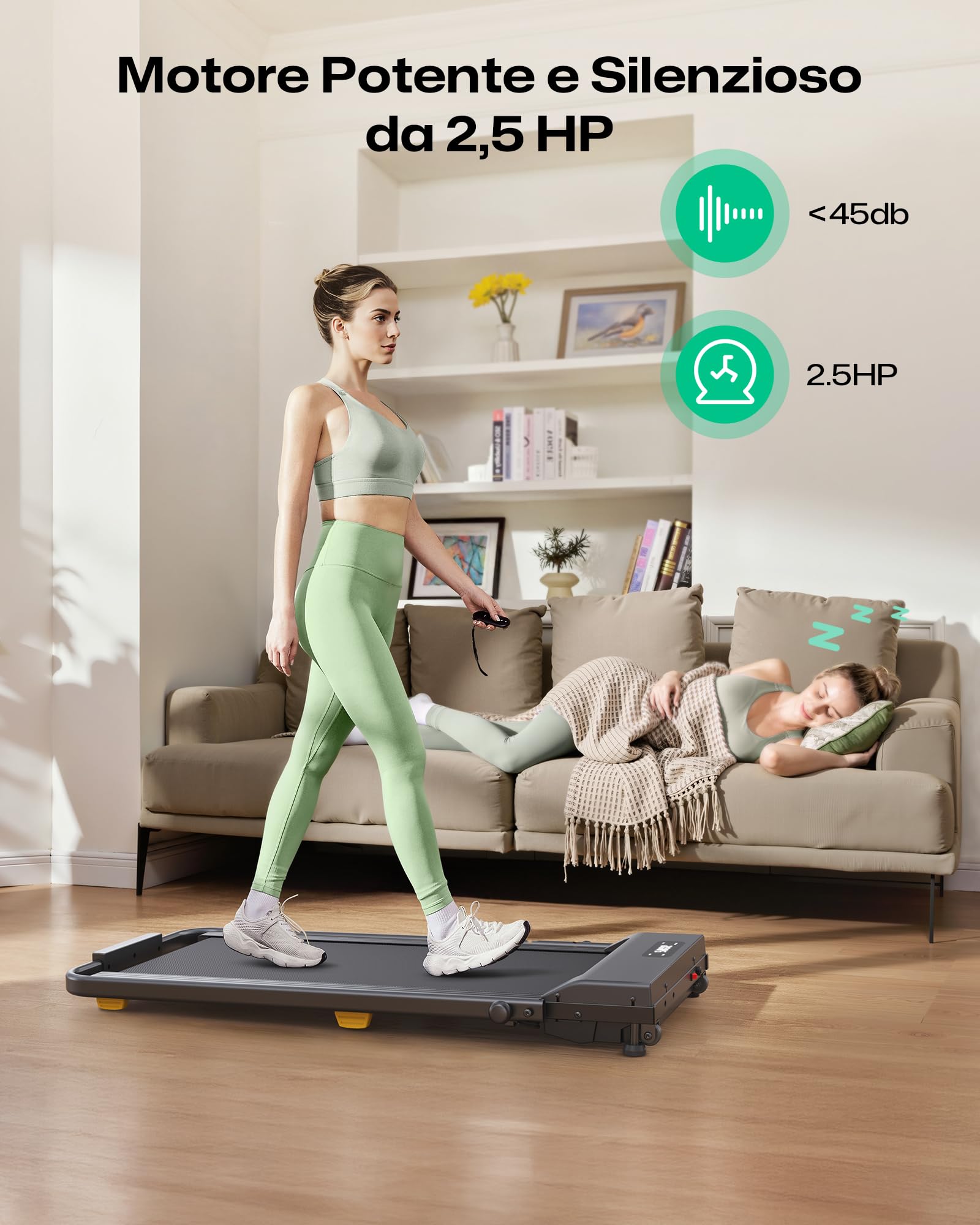 UREVO Tapis Roulant Elettrico da Casa con 9% Inclinazione, Tapirulan Pieghevole per Ufficio e Smart Working, 1-10 km/h, Salvaspazio con Doppia Ammortizzazione, Ideale per Camminata e Corsa Leggera