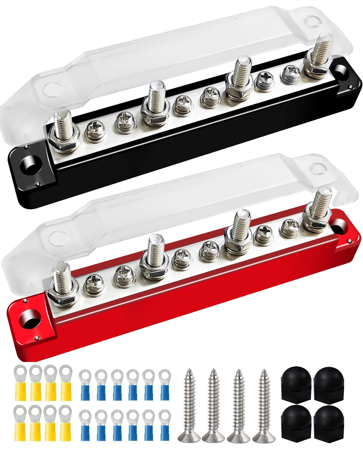 Bloc De Distribution D'alimentation 12 V-48 V, 4 Goujons De Terminal M6 Et 6 Vis De Borne M4, Bornier De Barre Omnibus De Batterie Avec Couvercle Et Bornes à Anneau, Pour Voiture
