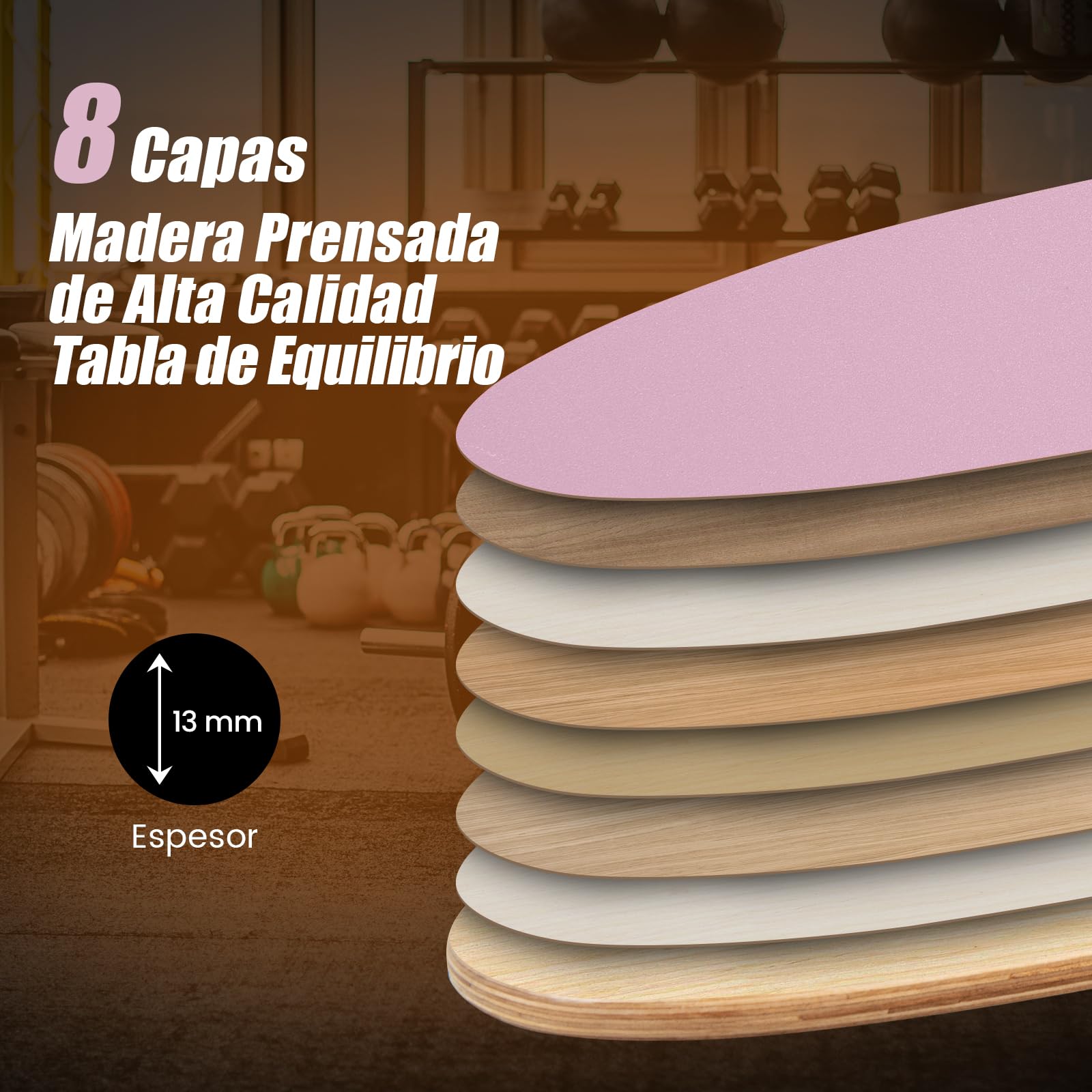 GYMAX Tabla de Equilibrio de Madera con Rodillo de Corcho y Estera de Protección, Tabla de Equilibrio para Surf de Interior, Tabla de Surf