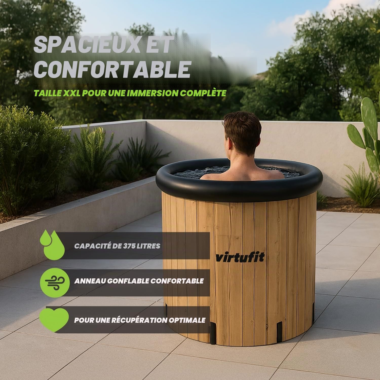 VirtuFit Bain de Glace XXL – 375 l – Effet Bois