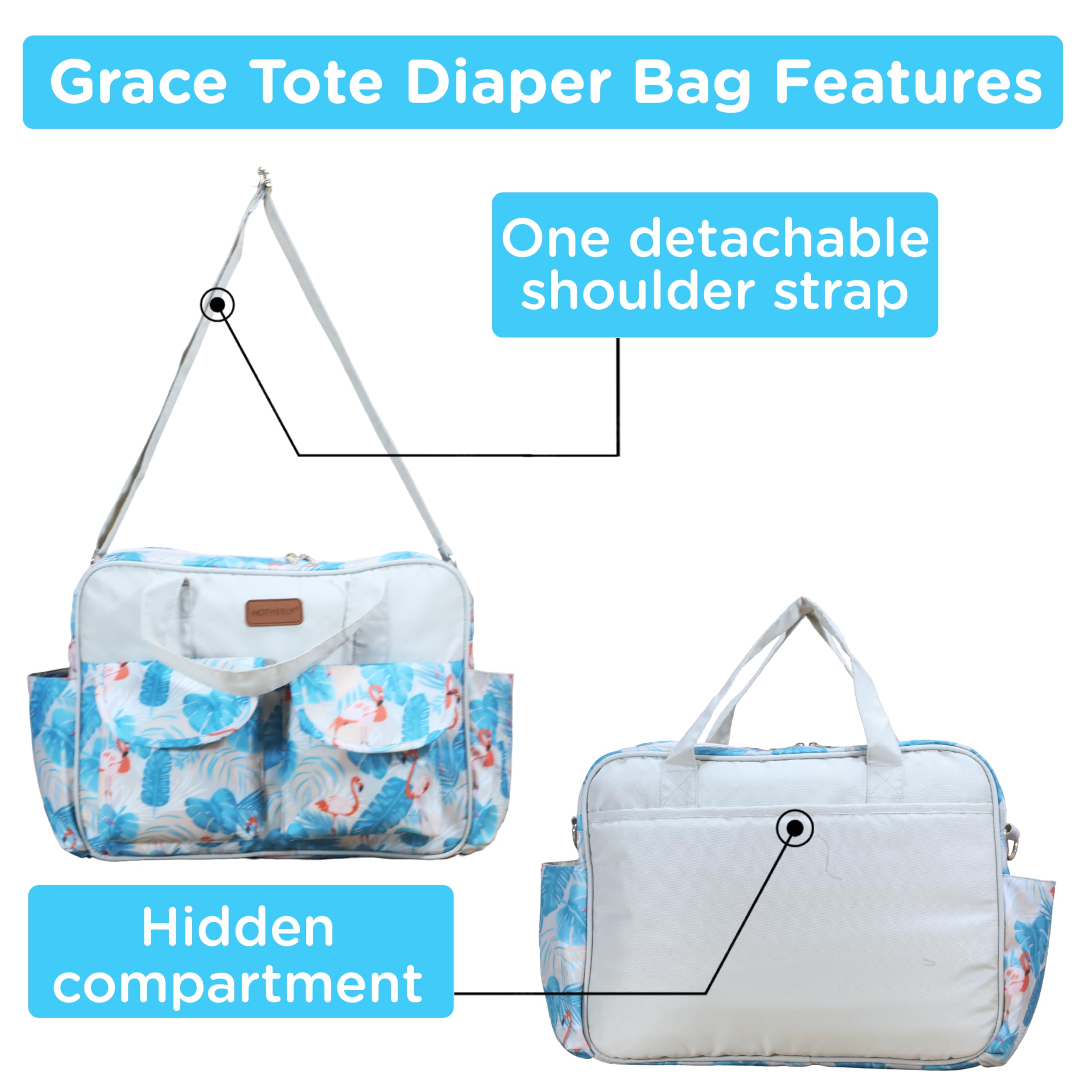 Motherly Grace Diaper Bag for Moms | Waterproof Maternity & Baby Travel Bag with Changing Mat | Large Capacity Hospital Bag for Newborn Essentials | Flamingo Cream 20L 4