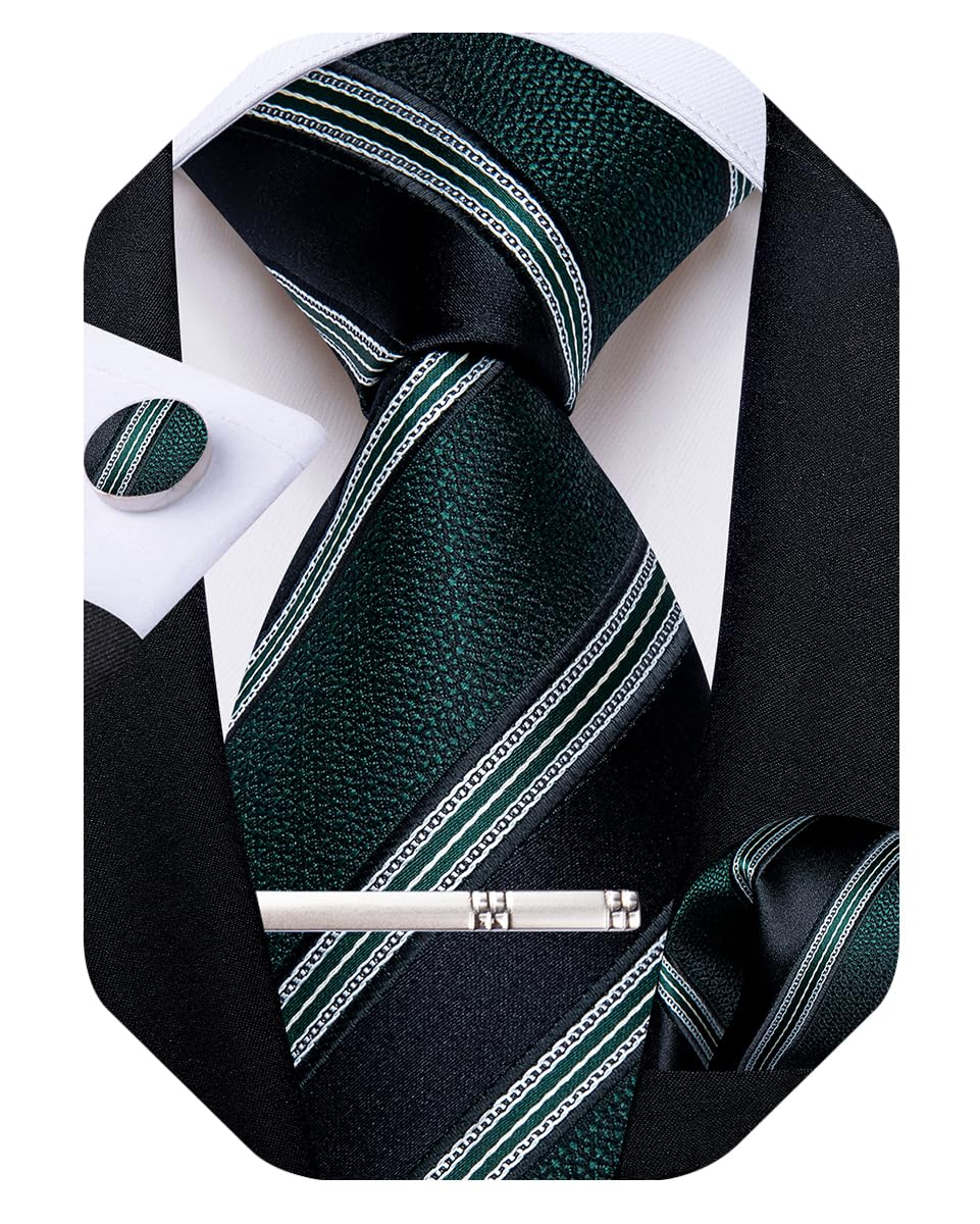 DiBanGu Mens Striped Tie Silk Woven Necktie and Pocket Square Cufflinks Tie Clip Set Wedding Business Formal Gift Tie for Men