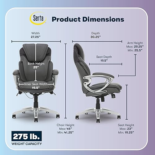 Miniatura 31 de Serta AIR Health and Wellness - Silla de oficina ejecutiva, respaldo alto, ergonómica grande y alta para soporte de madera, giratoria, cuero Negro