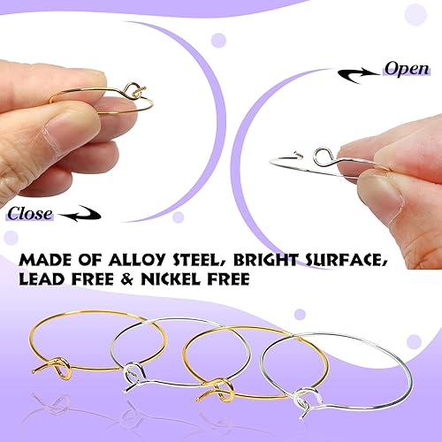 Miniatura 4 de TOAOB - 600 anillos abiertos para copa de vino de 0.98 pulgadas (0.984 in) de plata y oro, para hacer joyas, bodas, cumpleaños, festivales,